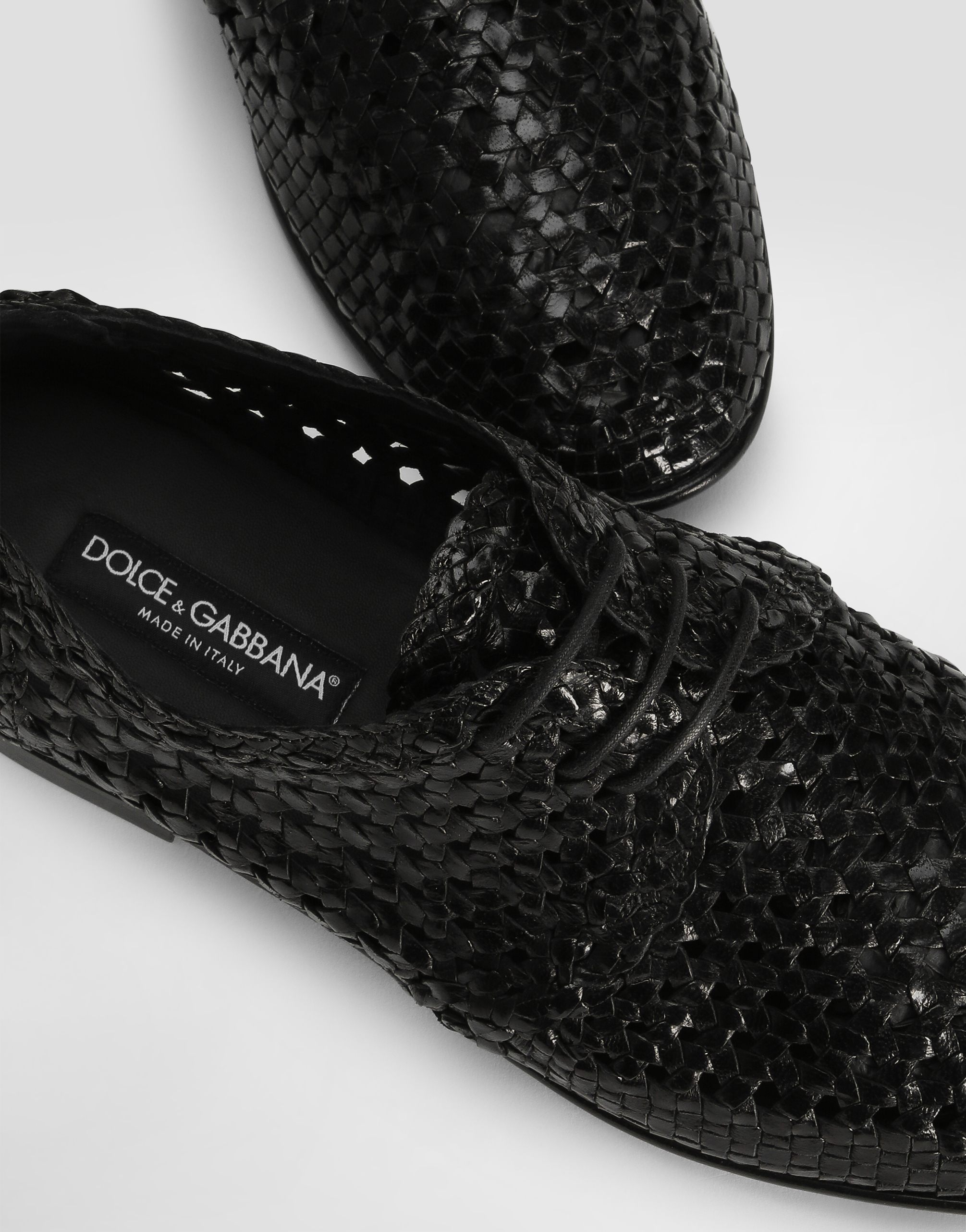 Dolce & Gabbana Black Woven Leather Derby Shoes