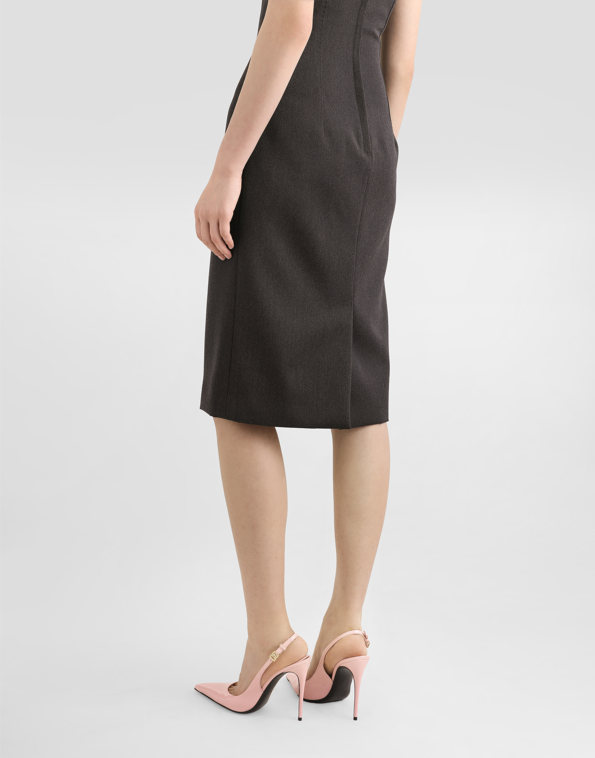 Dolce & Gabbana Woolen Calf-length Sheath Dress In Grey