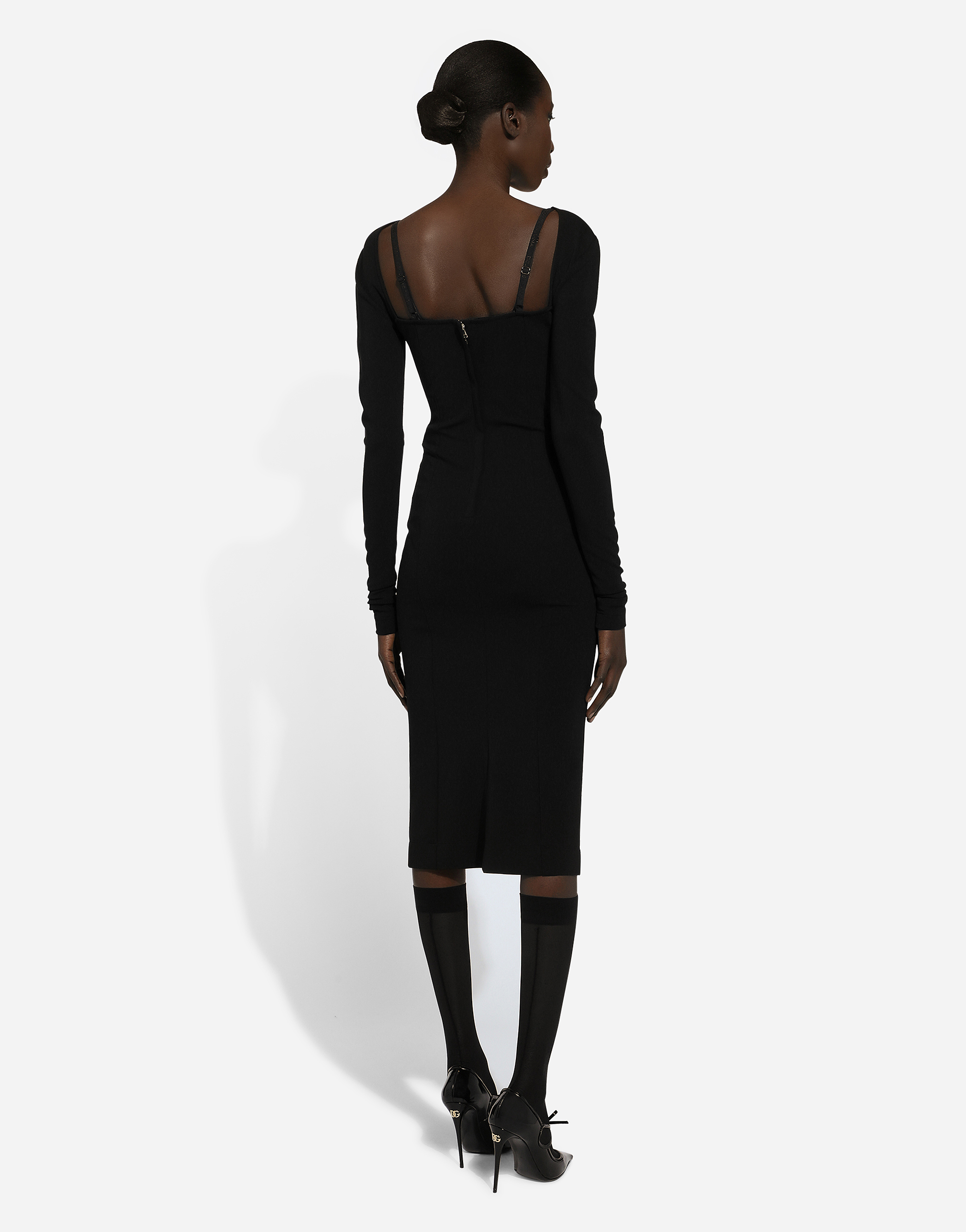 Dolce & Gabbana Jersey Milano Rib Calf-length Dress In ブラック