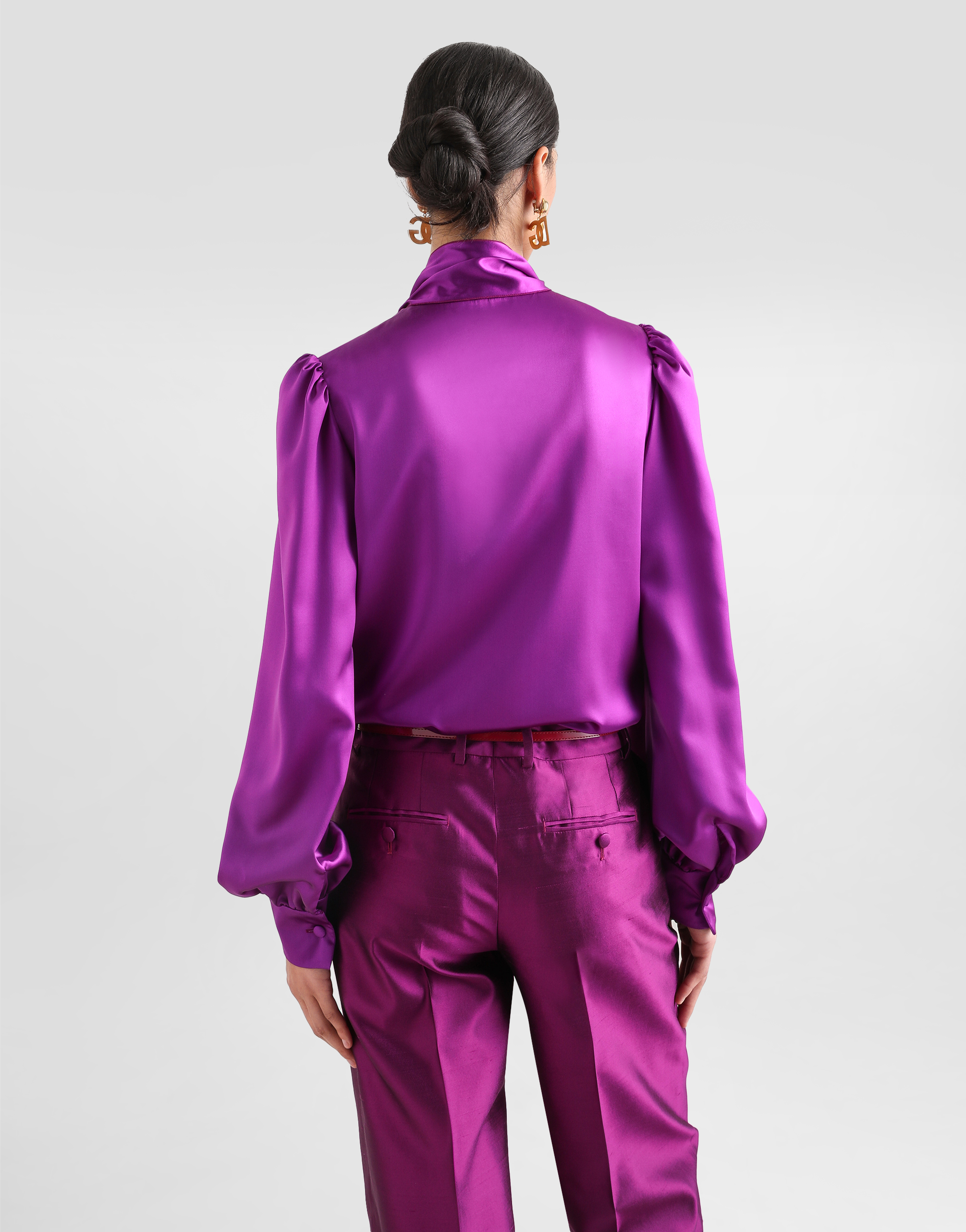 Dolce & Gabbana Pussy-bow Silk-chiffon Blouse In Multicolor