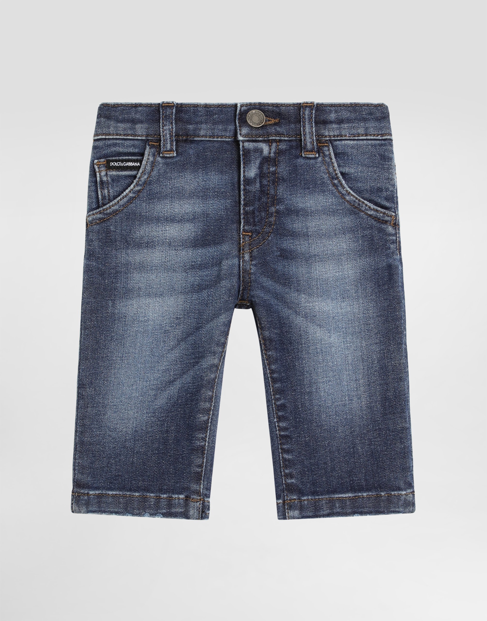 Regular-fit dark blue wash stretch jeans