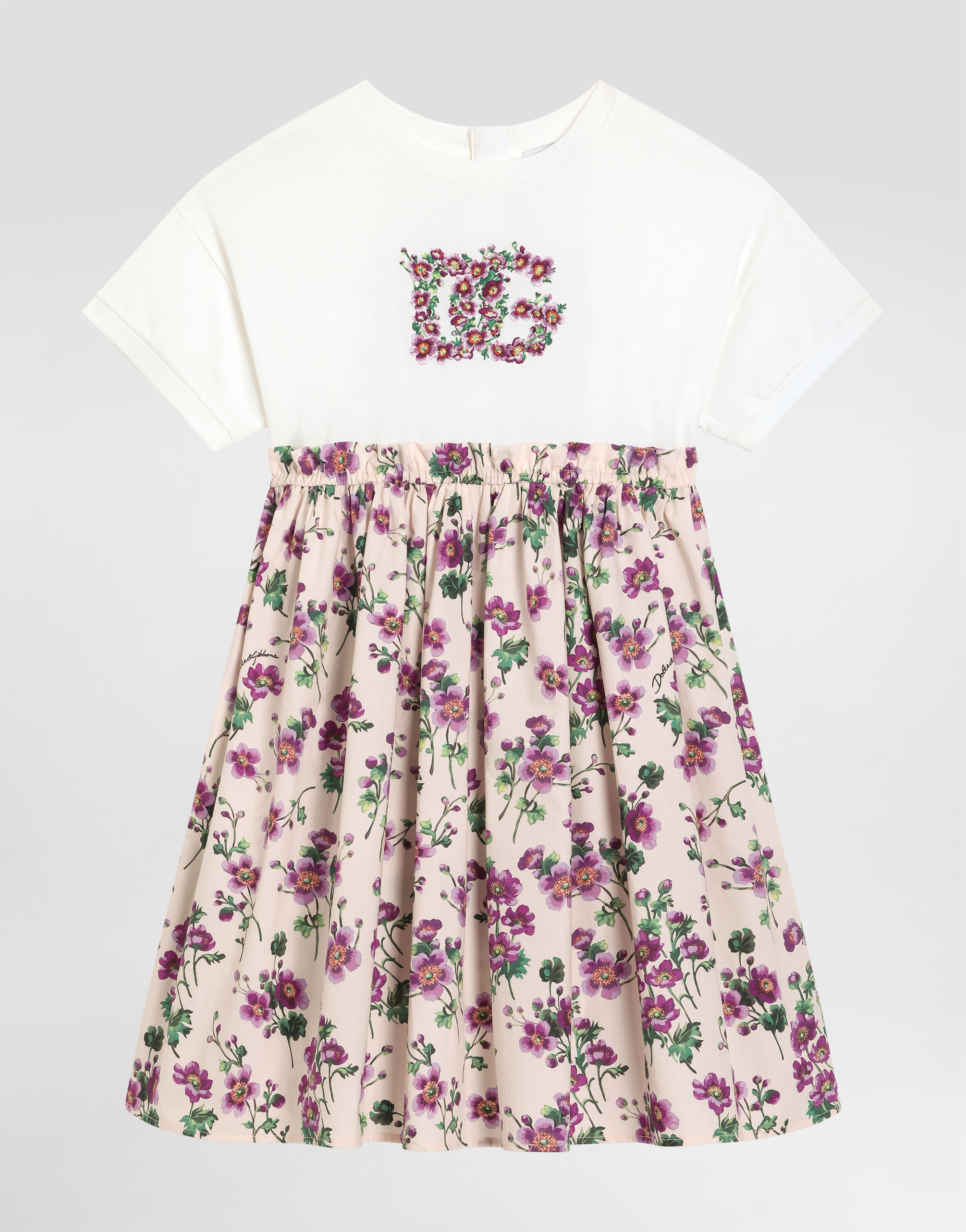 Dolce & Gabbana Flower-print Jersey And Poplin Dress In Multi