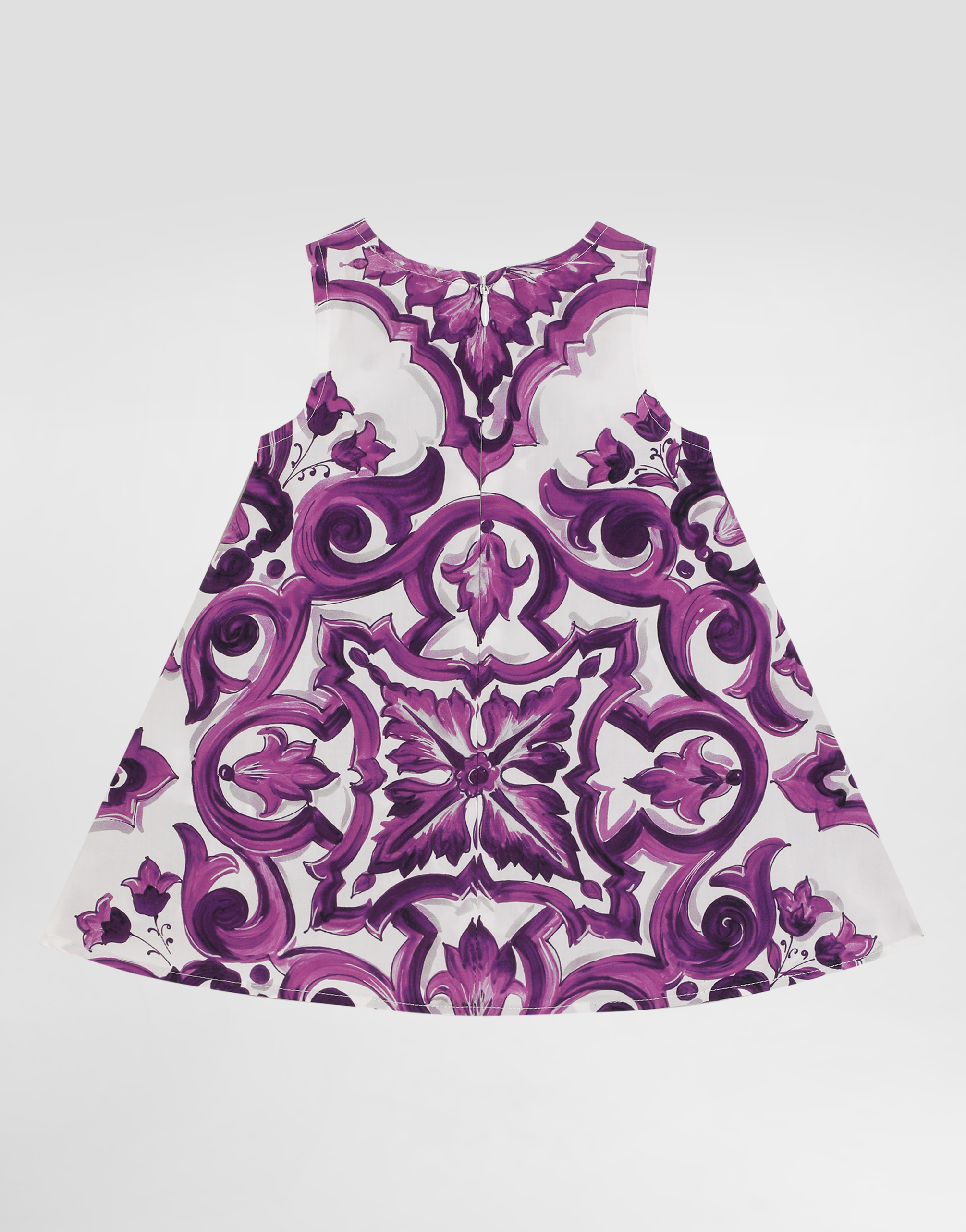 Majolica-print sleeveless cotton poplin dress