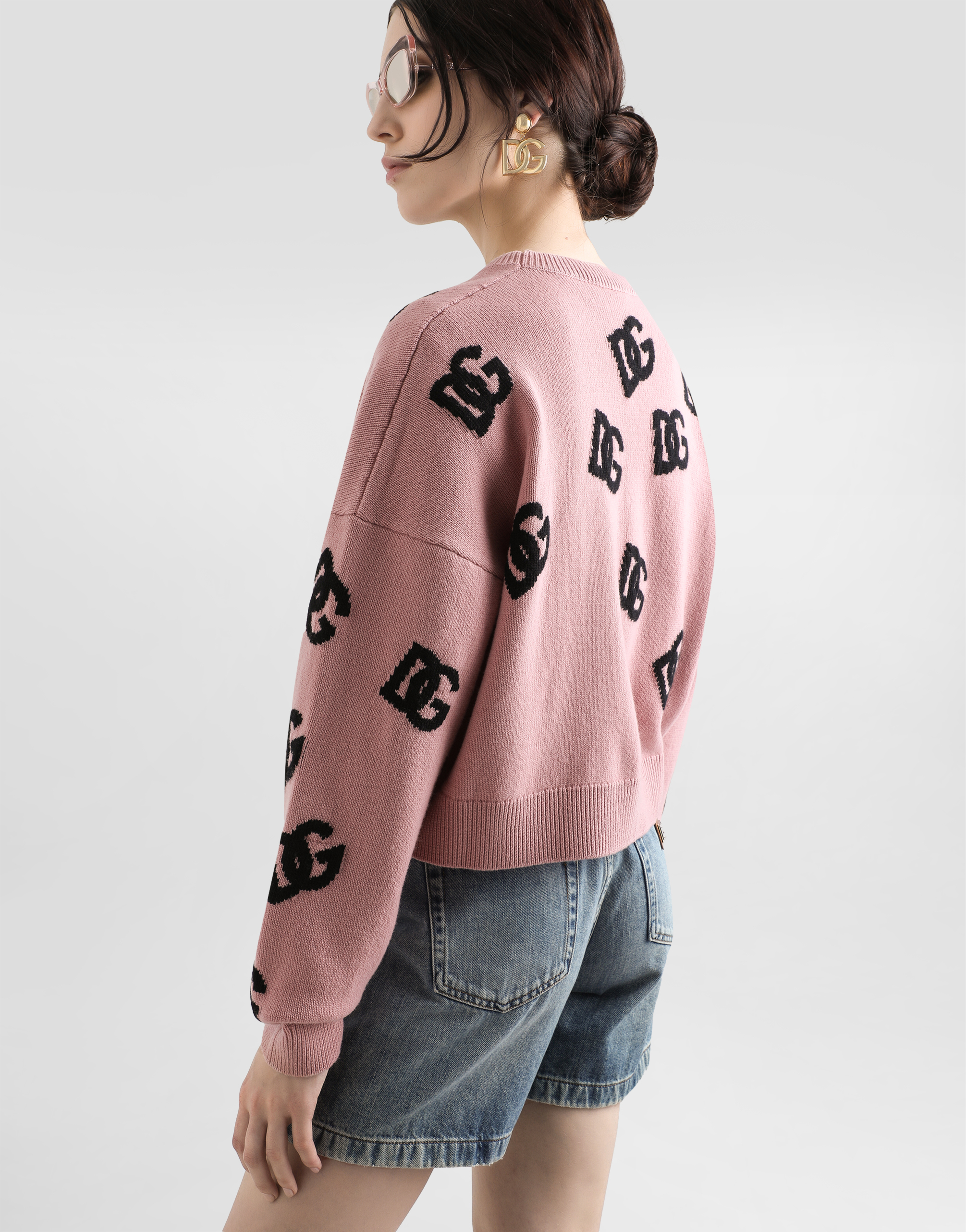 DOLCE & GABBANA CROPPED WOOL CARDIGAN WITH DG LOGO INLAY
