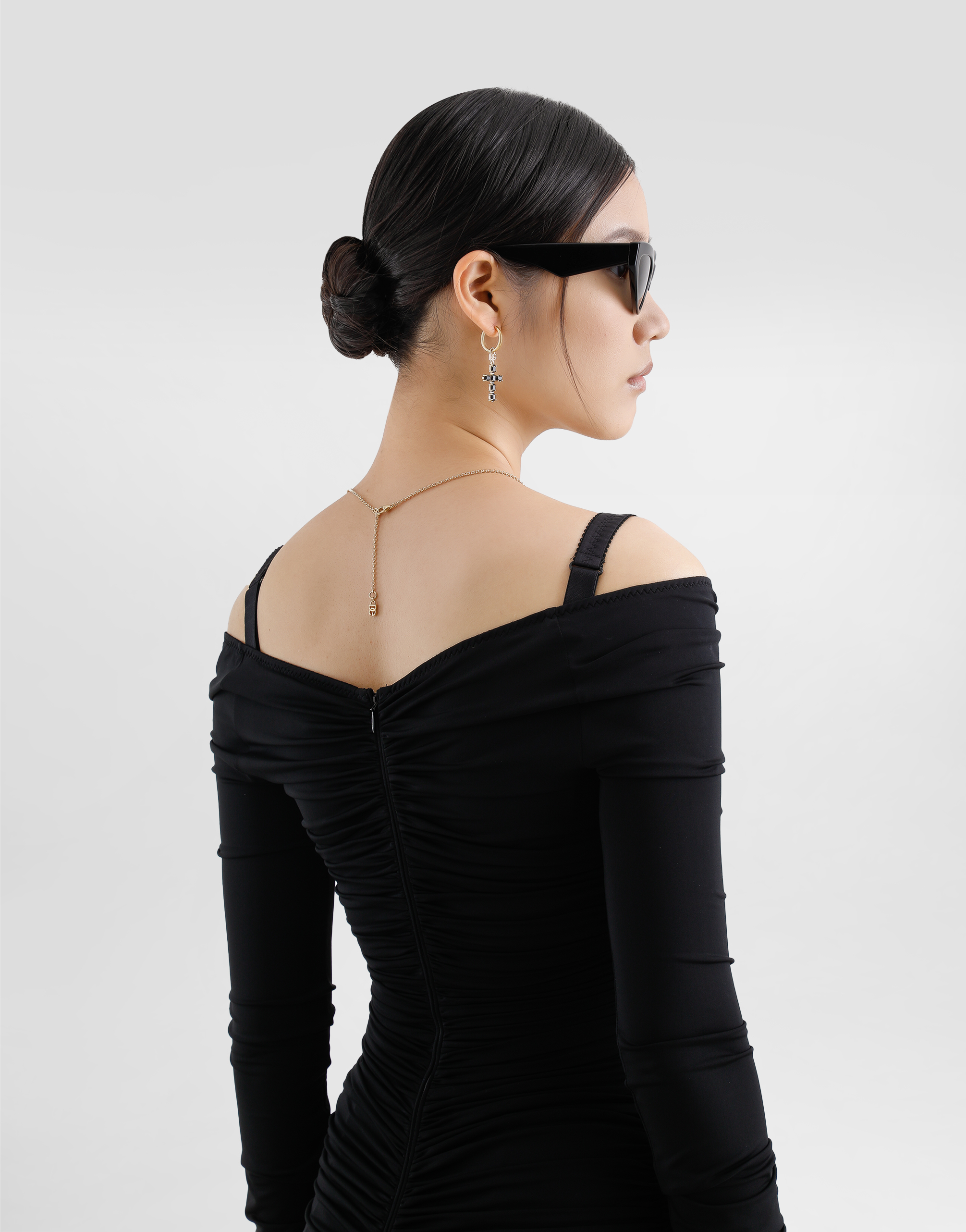 Organzine draped calf-length dress