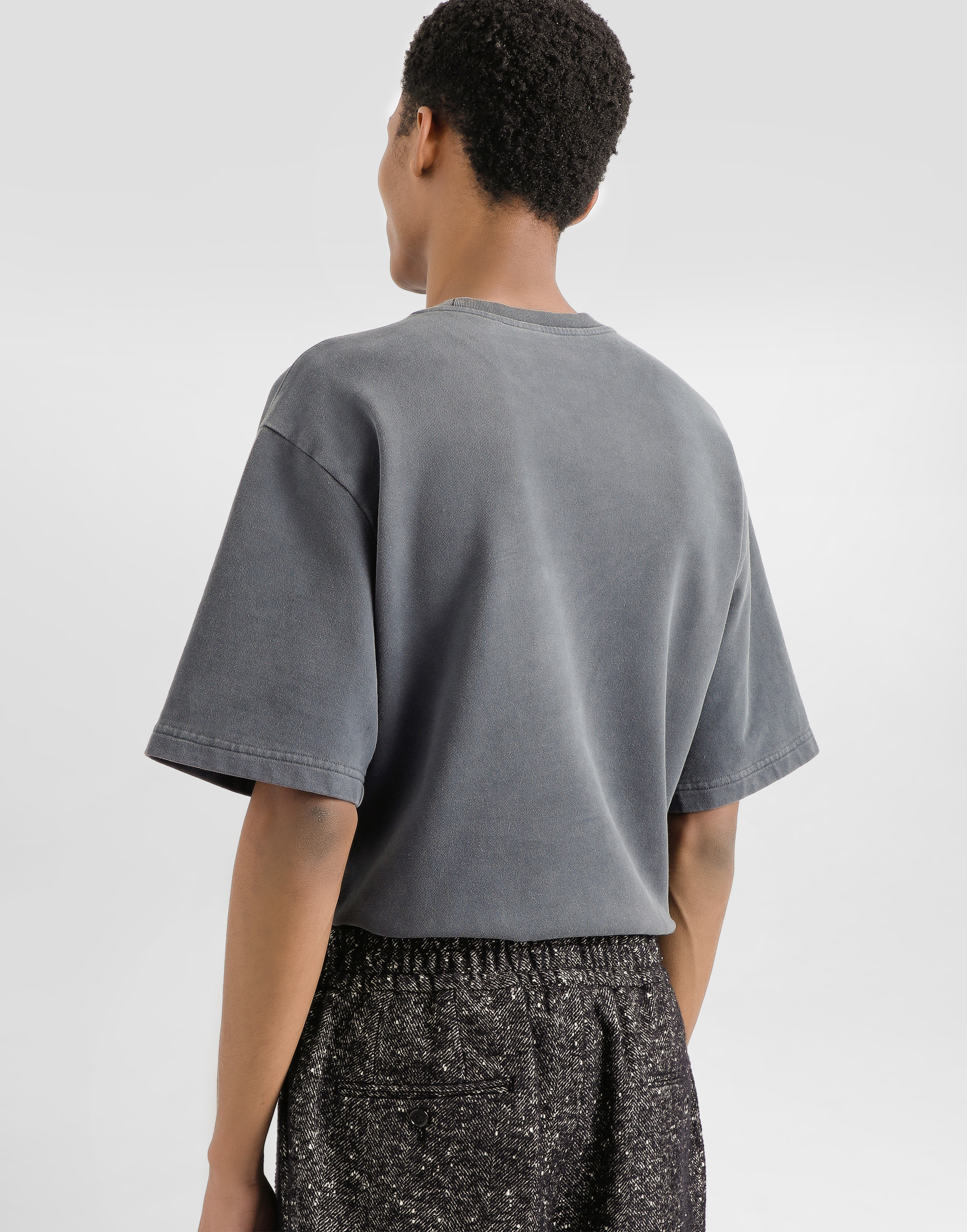 Dolce & Gabbana Men Dark Grey Crewneck T-shirt With Logo Lettering Print On The Front In Cotton Man In Gray