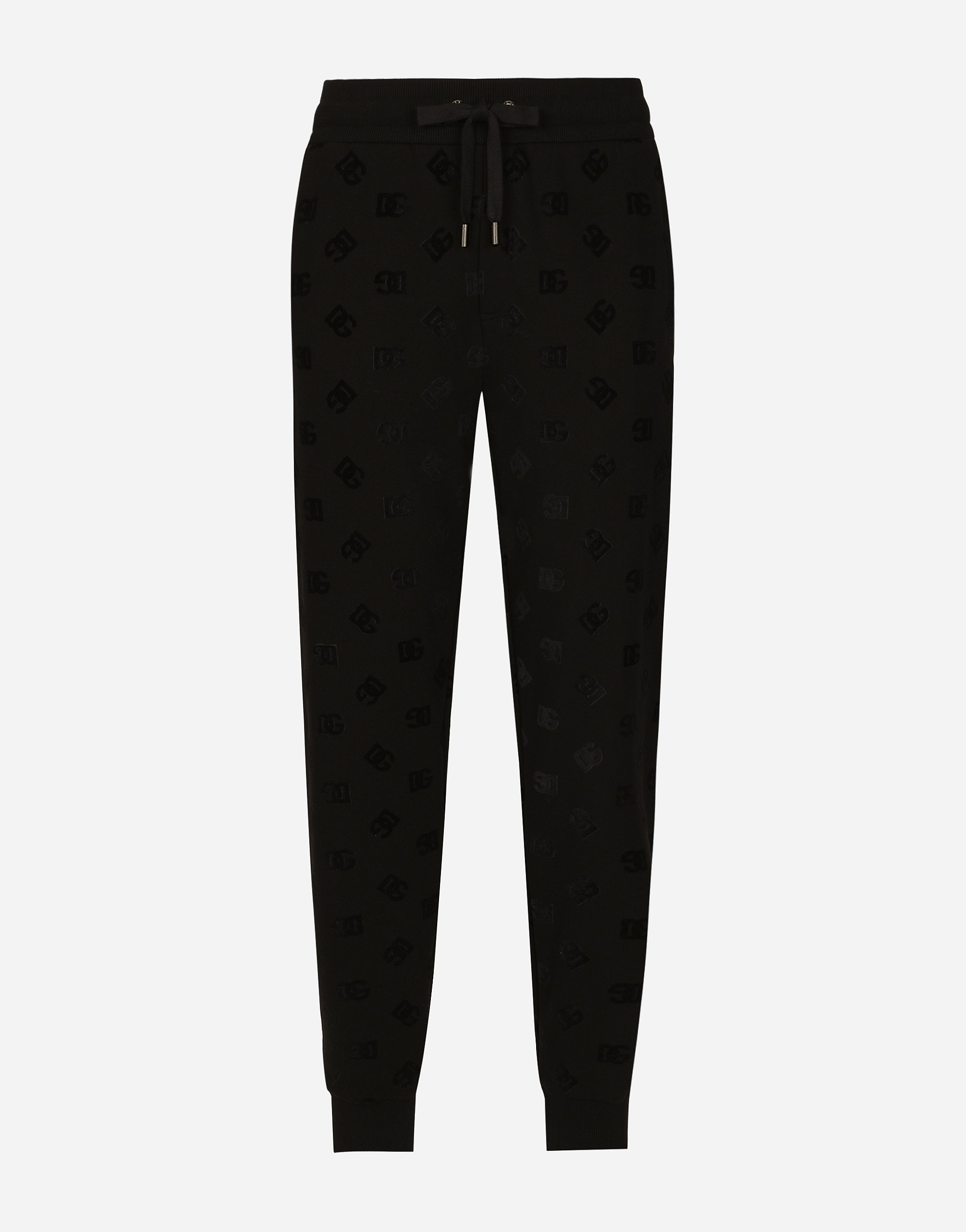 Dolce & Gabbana Jersey Jogging Pants With All-over Dg Logo Print - Man Pants And Shorts Black