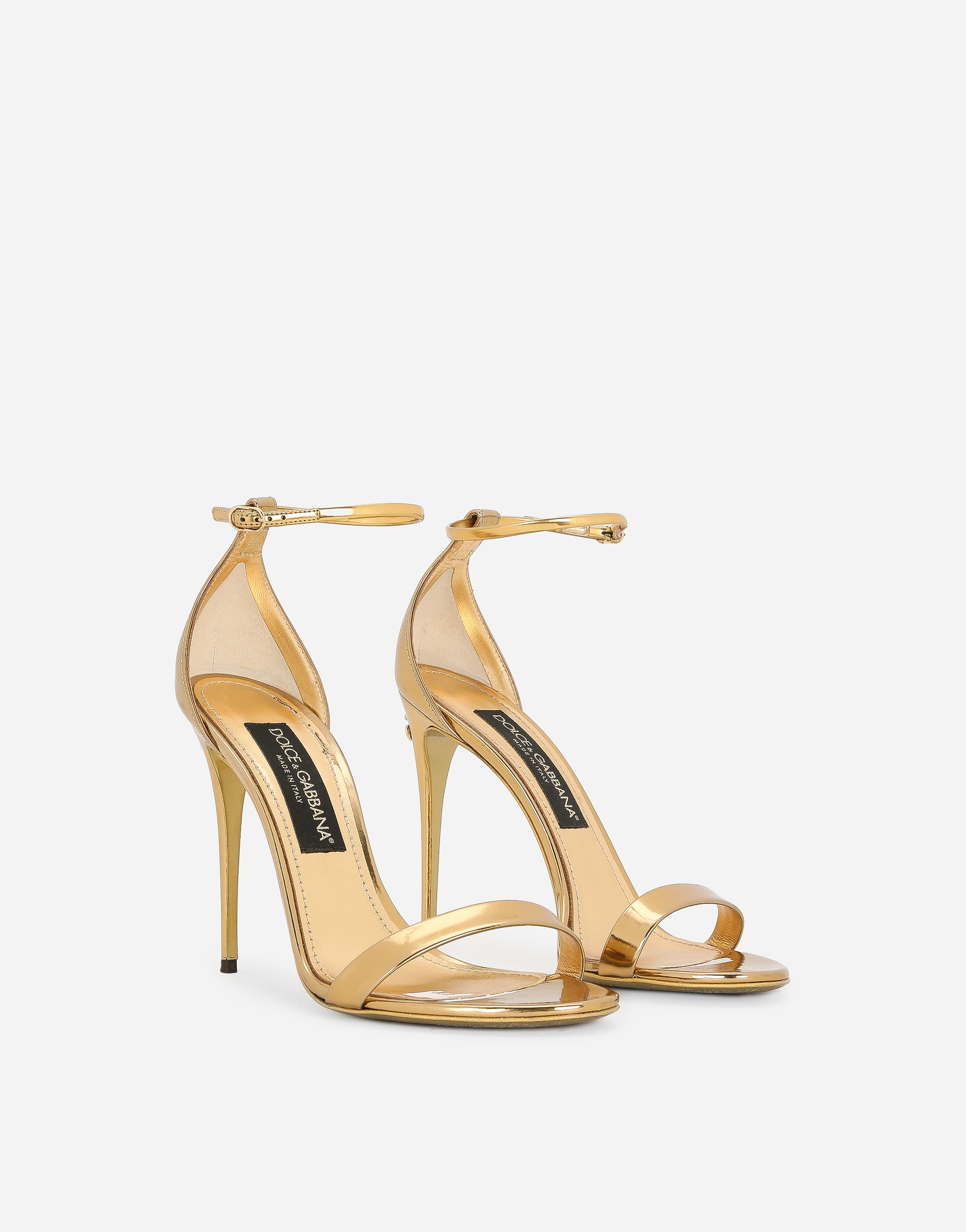 Shop Dolce & Gabbana Mirrored-effect Calfskin Sandals In Gold