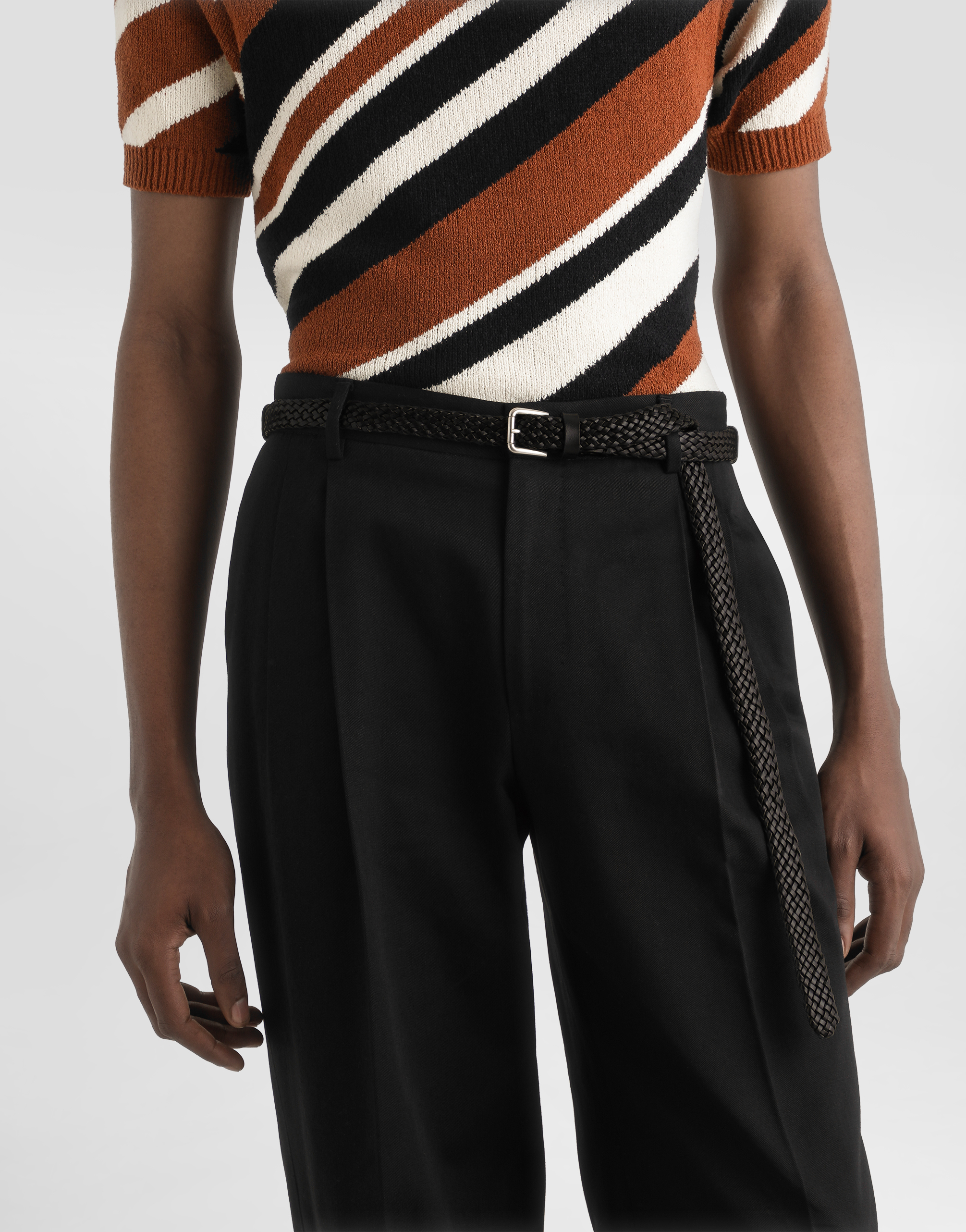 Dolce & Gabbana Black Belt With Buckle Closure And Interwoven Design In Leather Man In Black