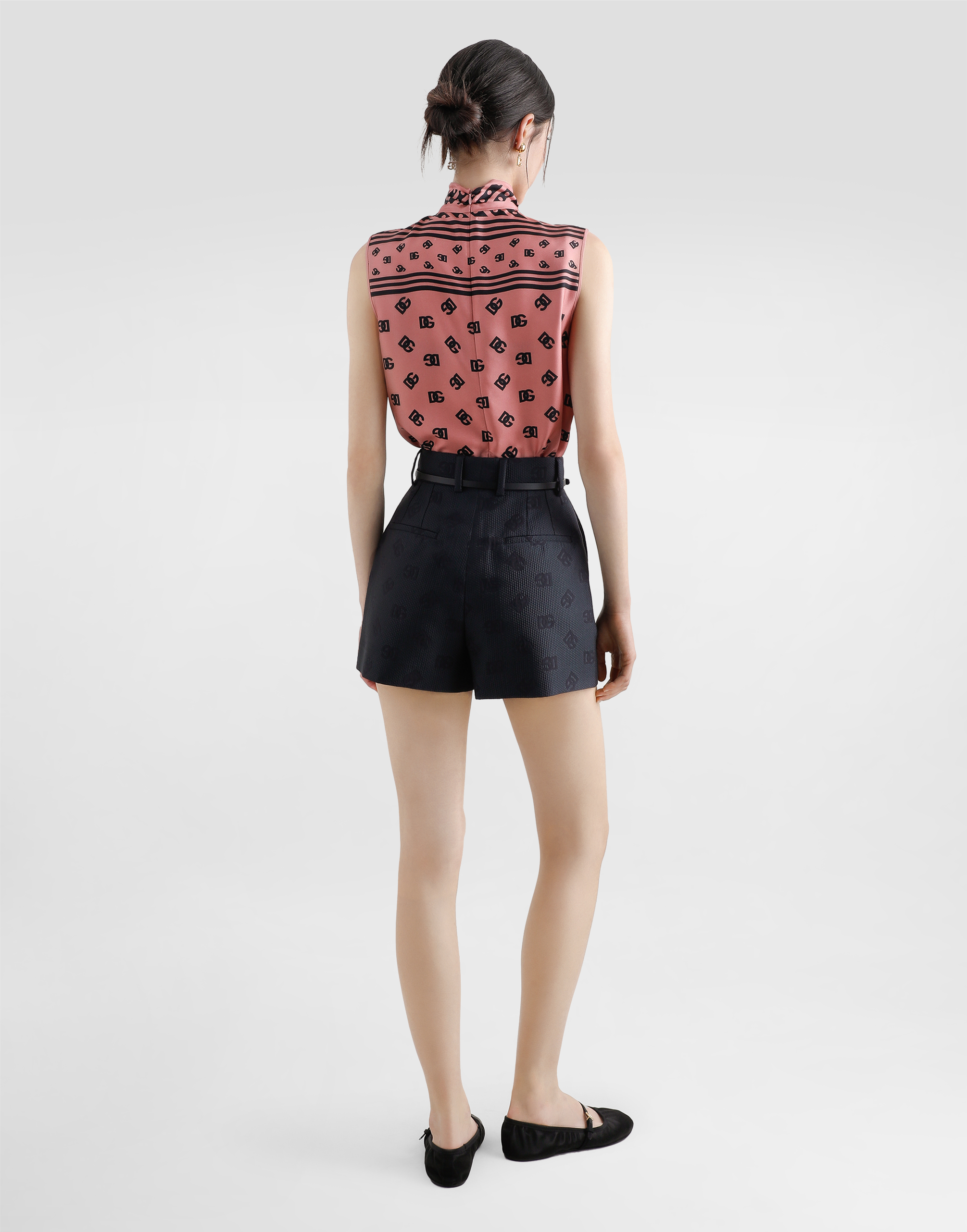 Dolce & Gabbana Silk Foulard Print Dg Allover Logo Bow Top