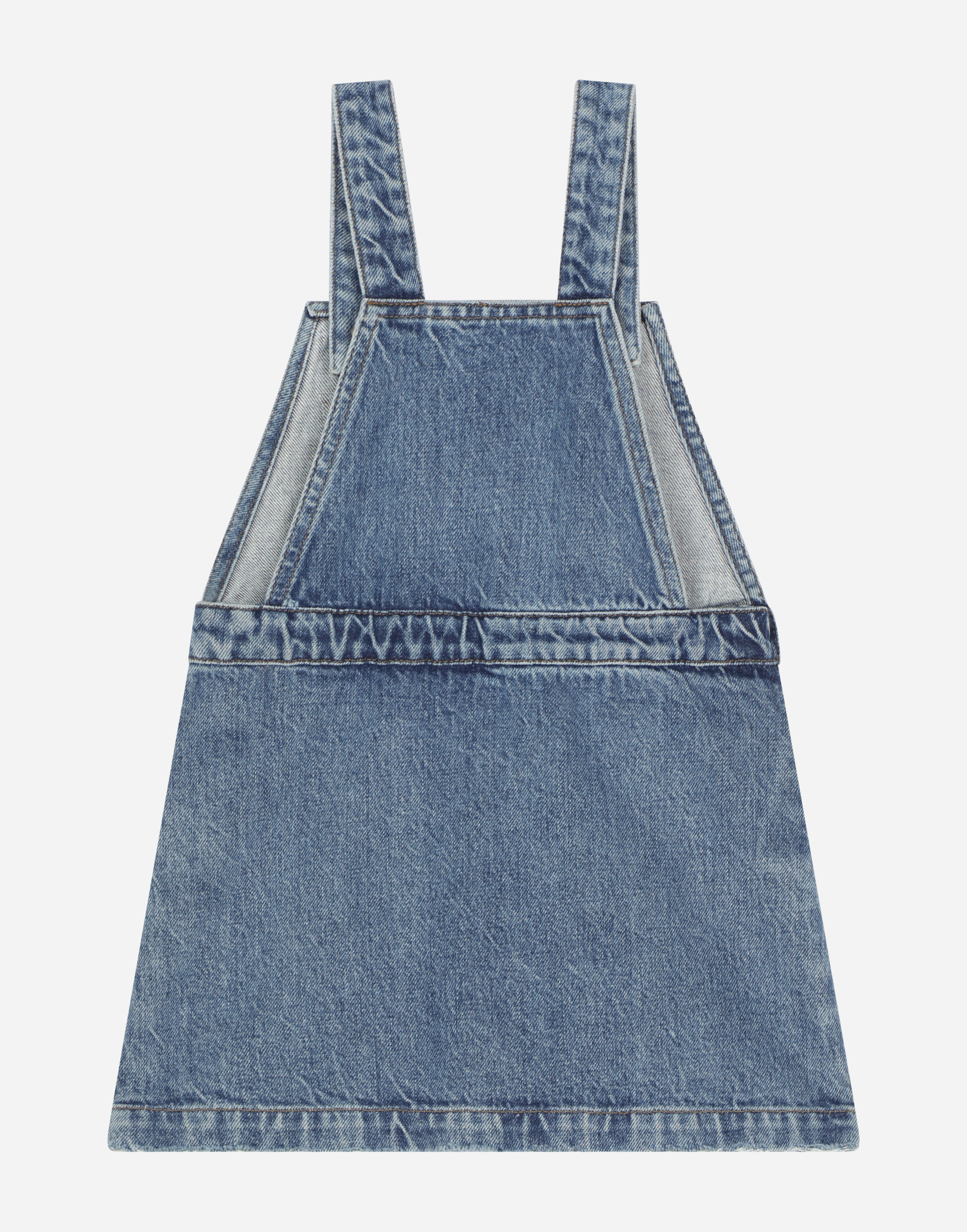 Shop Dolce & Gabbana Denim Dungarees With Patch In Azure