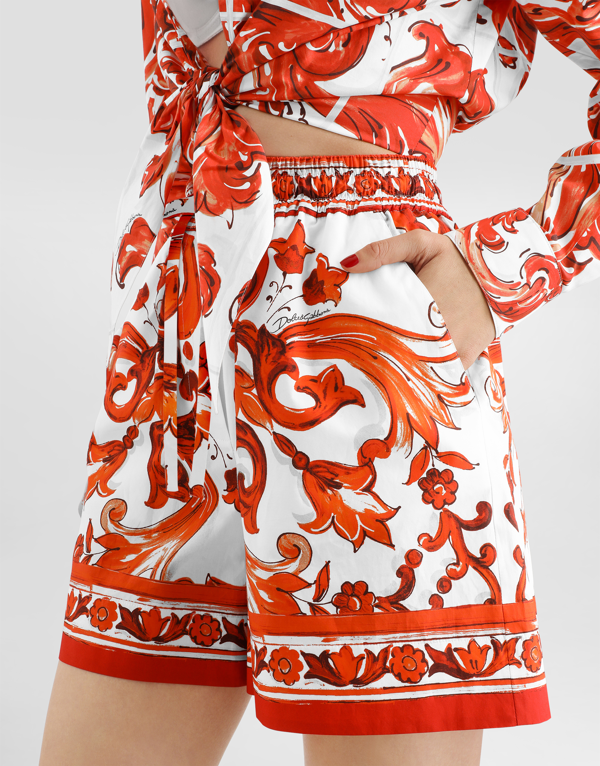 Dolce & Gabbana Shorts In Cotone Arancione Con Stampa Grafica Dolce E Gabbana In Orange