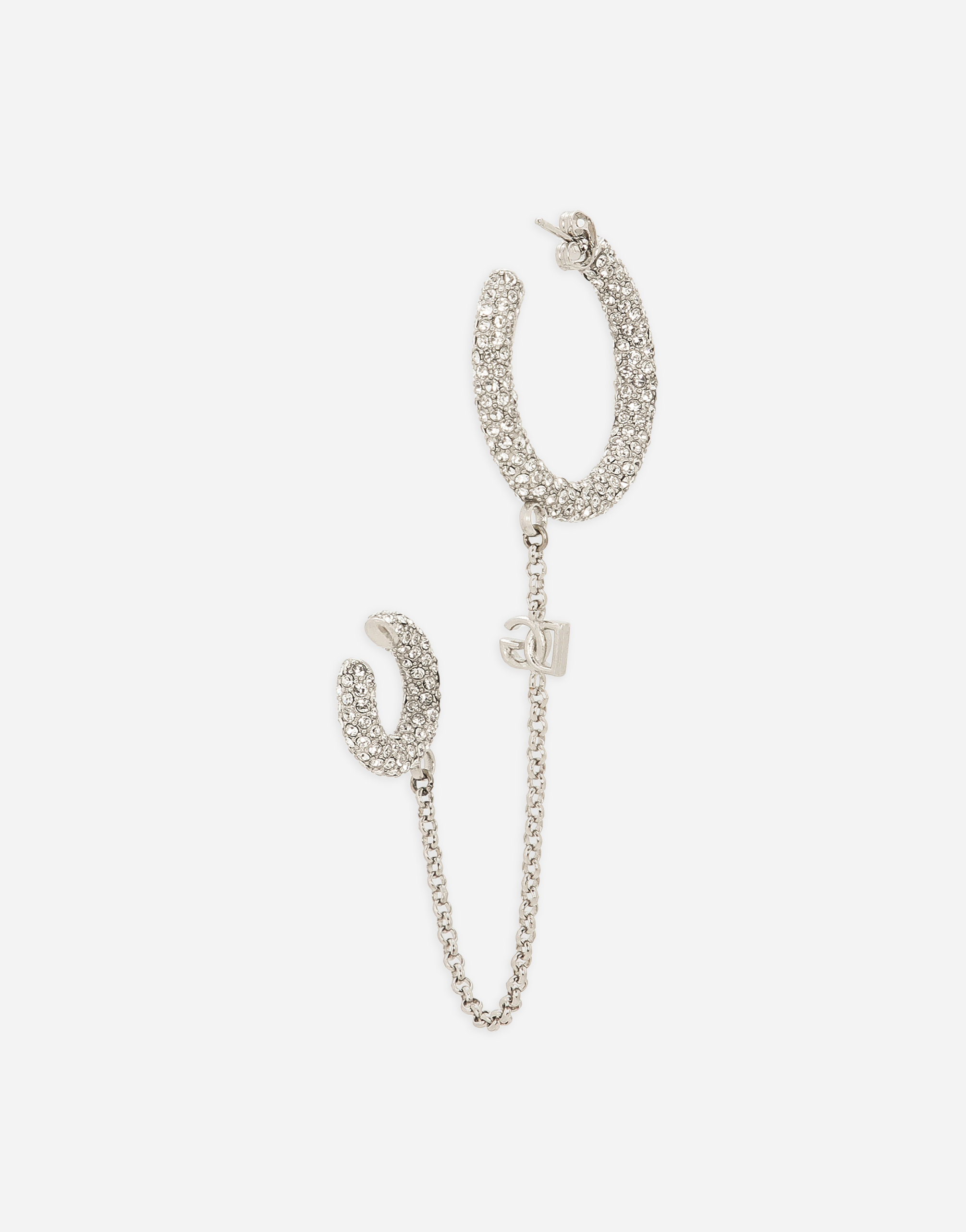 DOLCE & GABBANA SINGLE RHINESTONE-DETAILED CREOLE EARRING WITH CHAIN ACCENT