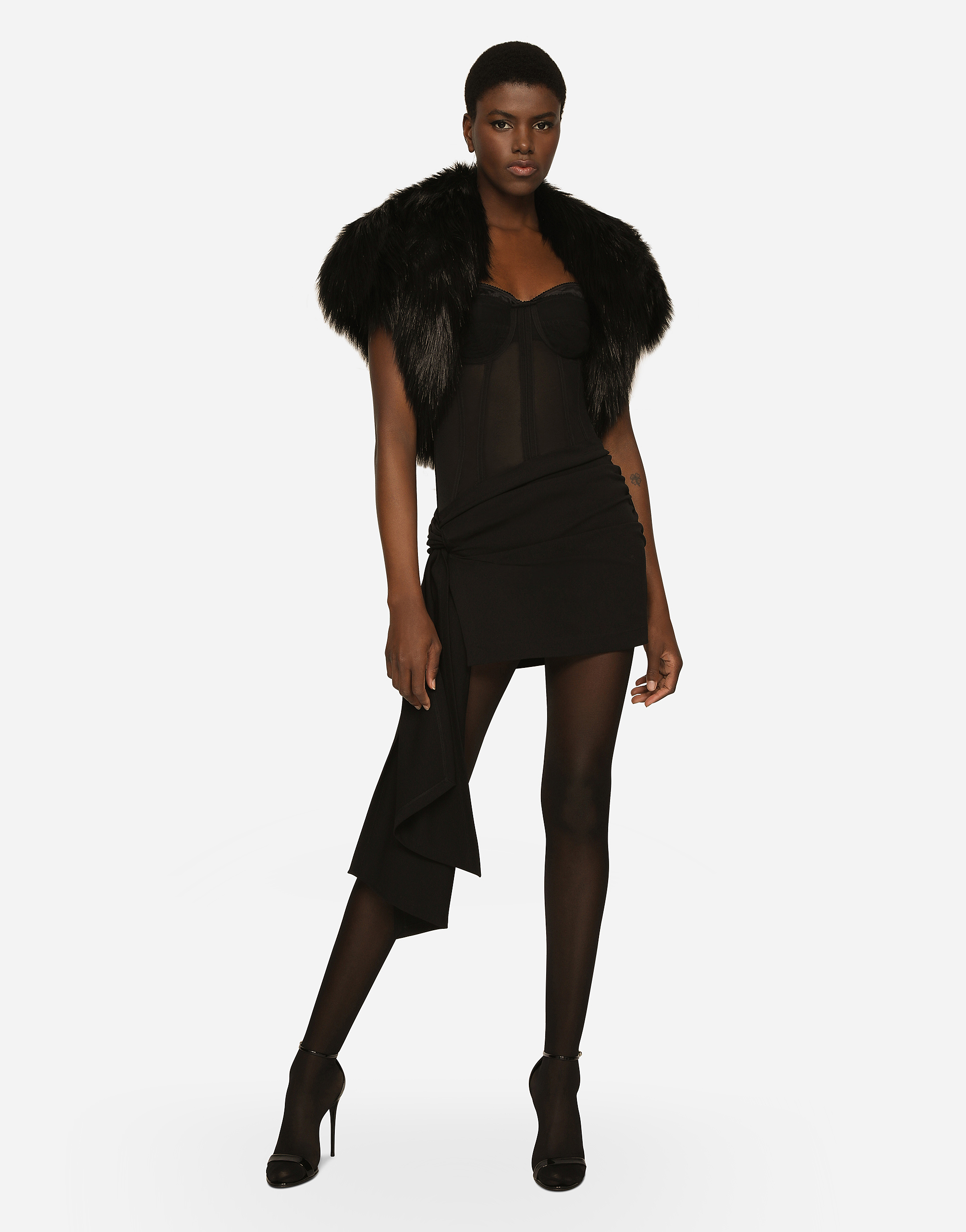 Shop Dolce & Gabbana Faux Fur Shrug In Black