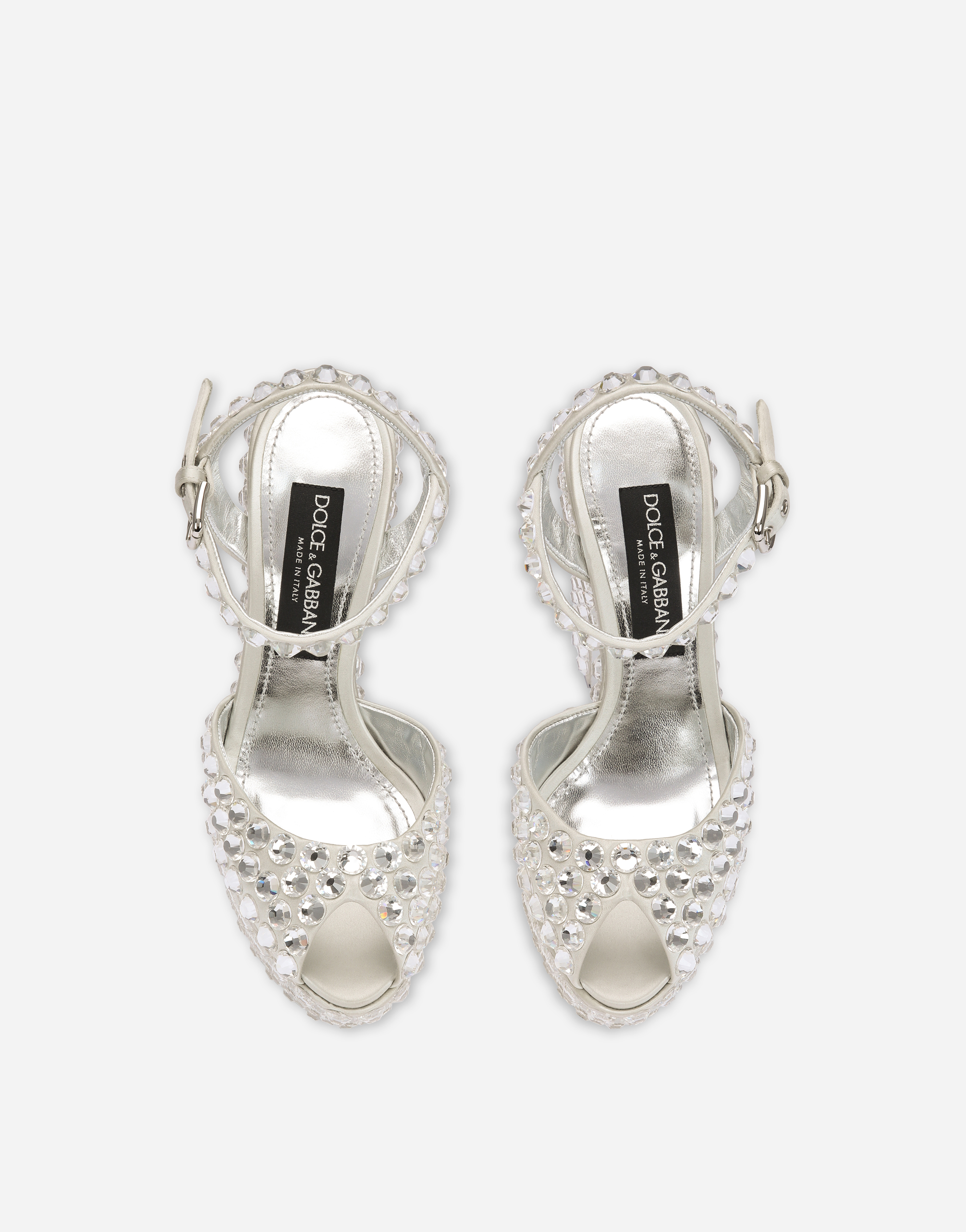 Shop Dolce & Gabbana Satin Platforms With Fusible Rhinestones In Silver