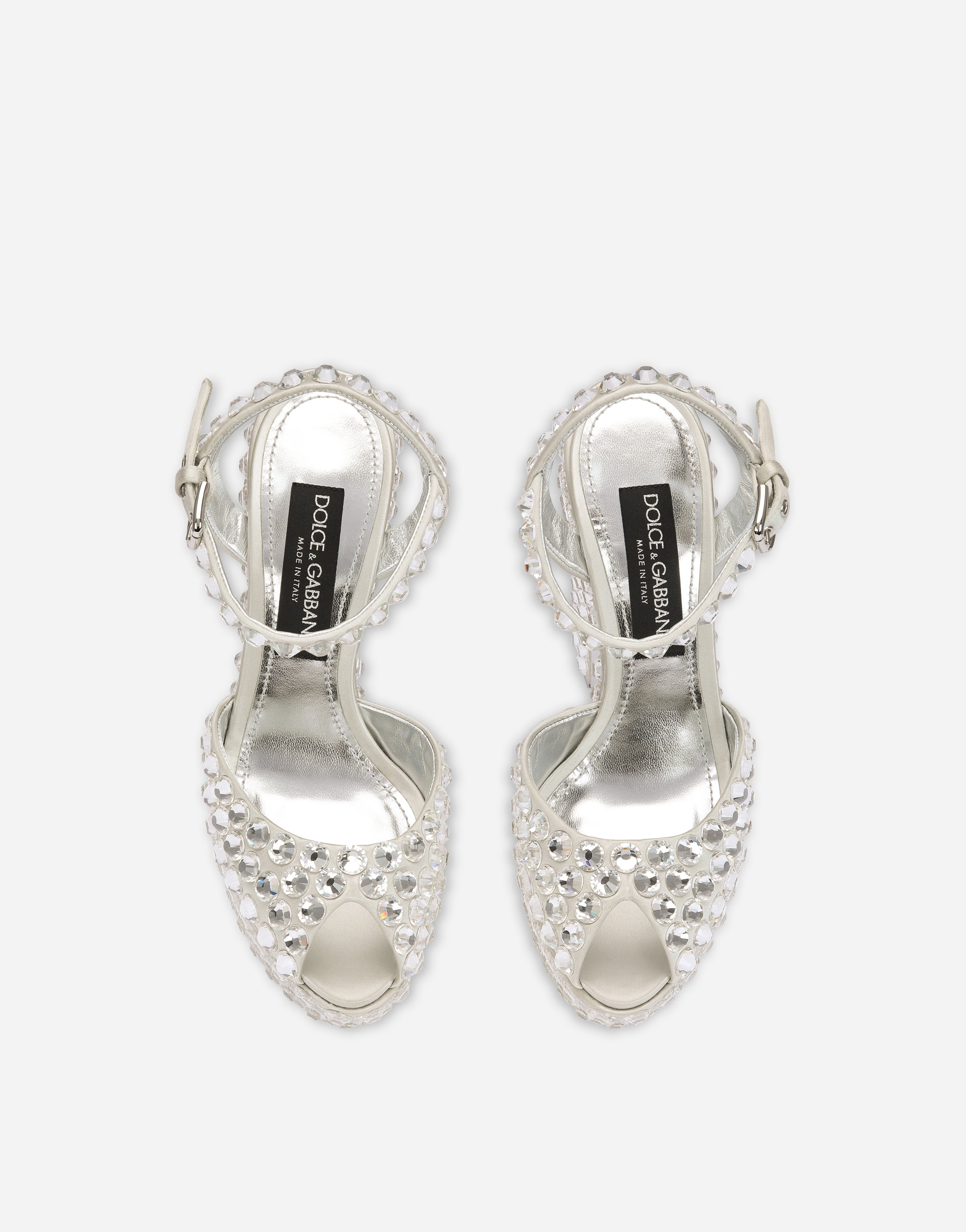 Dolce & Gabbana Satin Platforms With Fusible Rhinestones In Silver