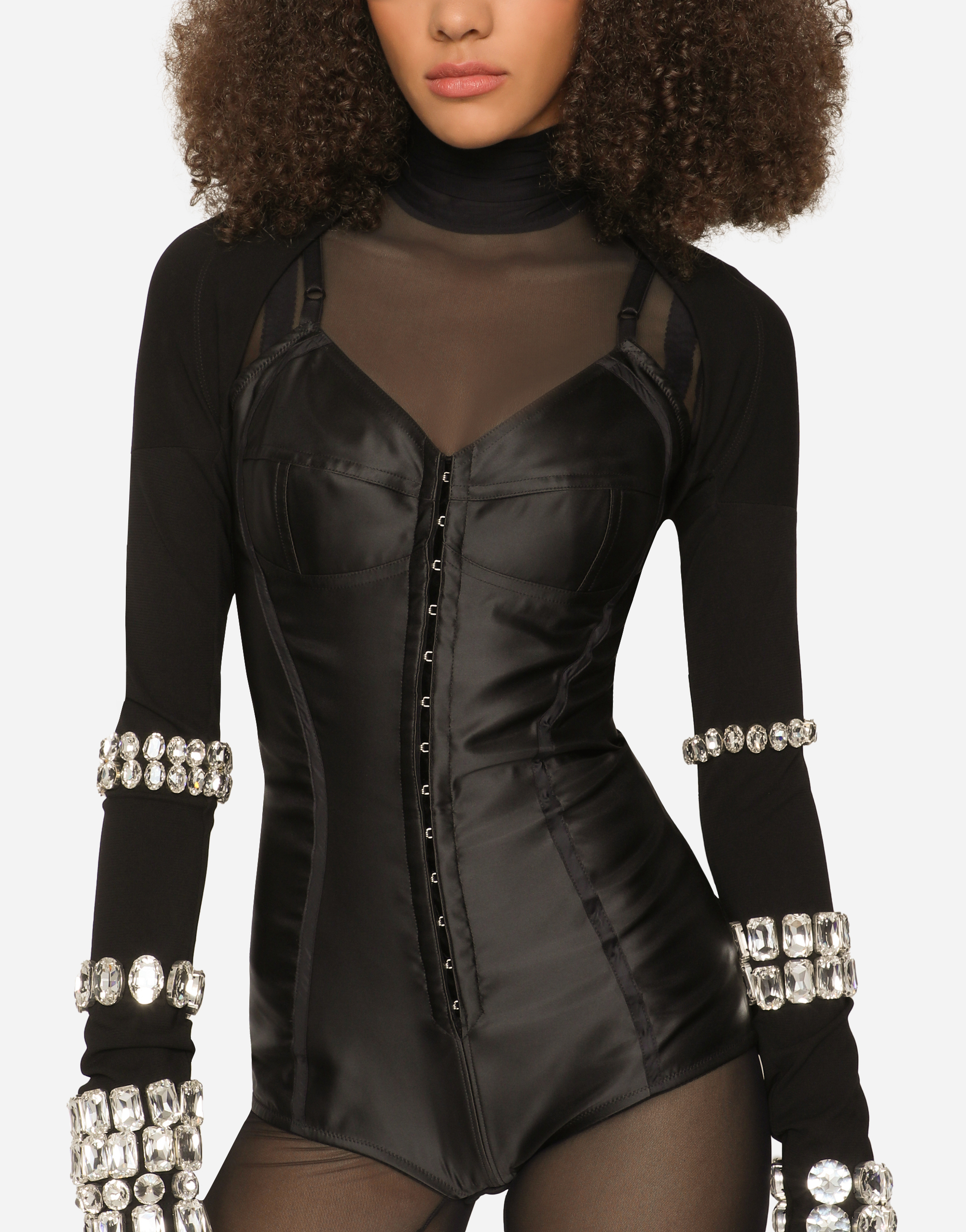 DOLCE & GABBANA KIM DOLCE&GABBANA JERSEY MILANO RIB SHRUG WITH RHINESTONE EMBELLISHMENT