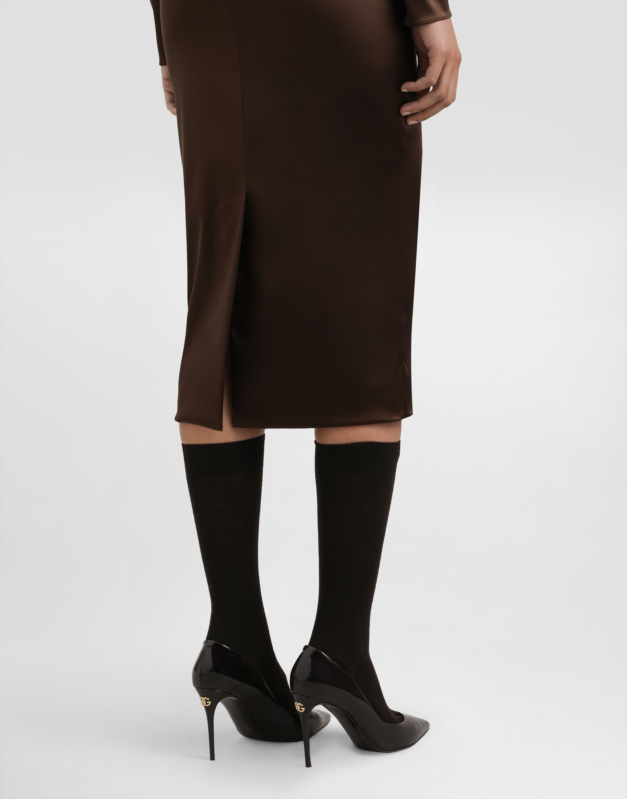 Dolce & Gabbana Dress In Stretch Satin In Brown