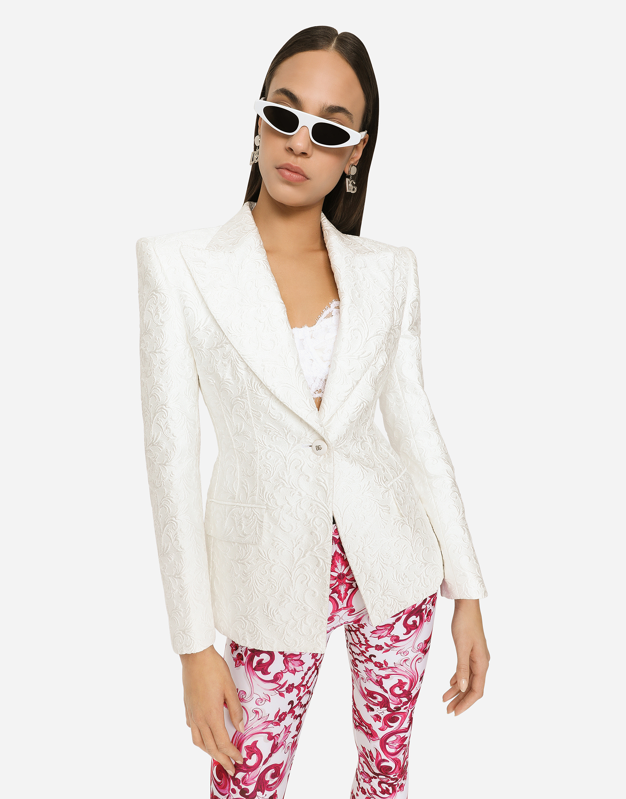 Shop Dolce & Gabbana Brocade Turlington Blazer In White