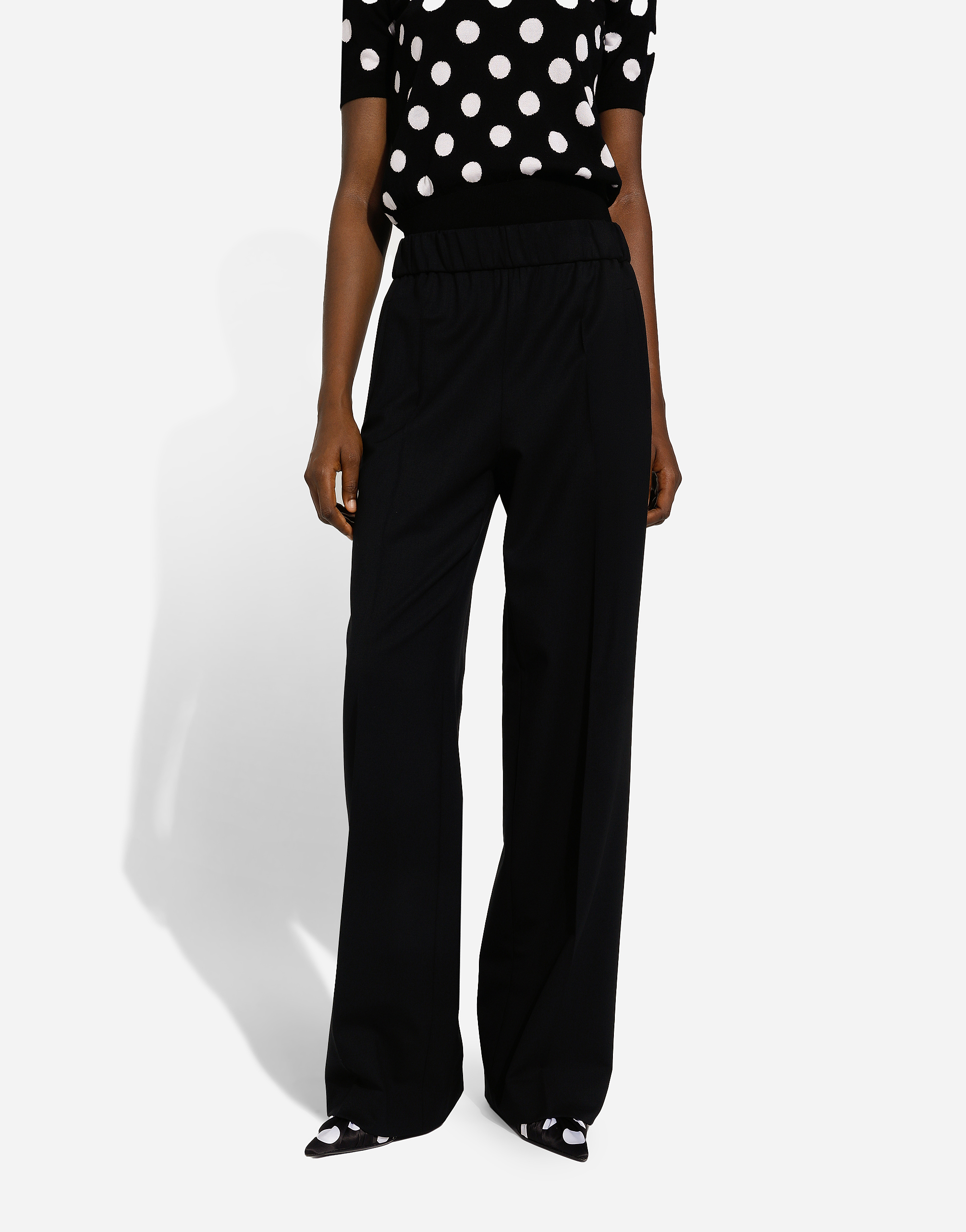 Flared stretch wool twill pants