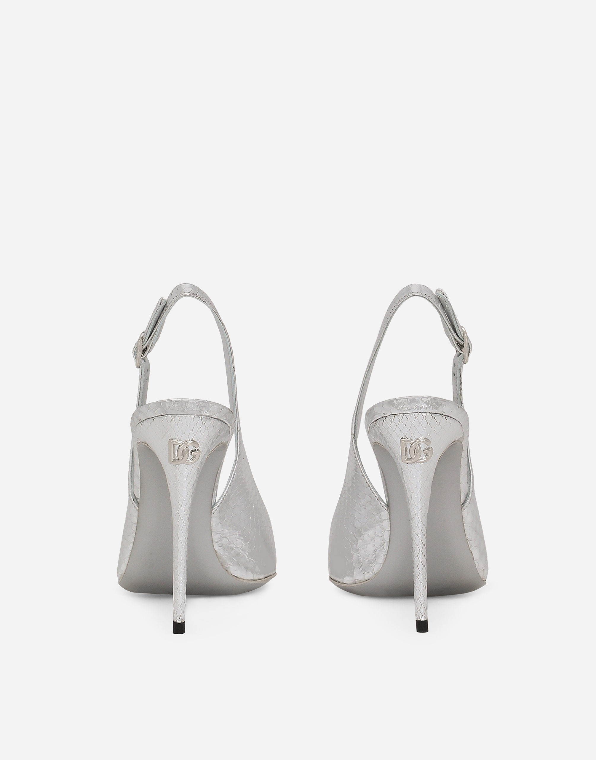 Dolce & Gabbana Lollo Mirrored Leather Slingback Pumps In Silver