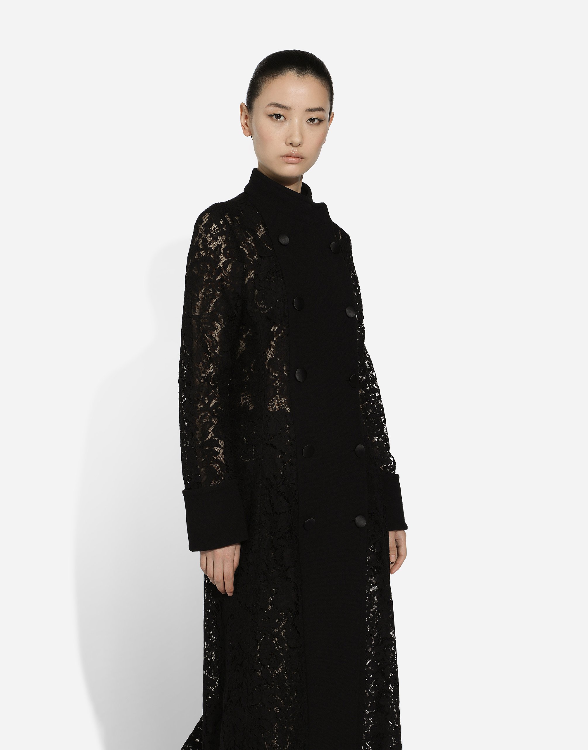 Dolce & Gabbana Double-breasted Cordonetto Lace And Wool Crêpe Coat In Black