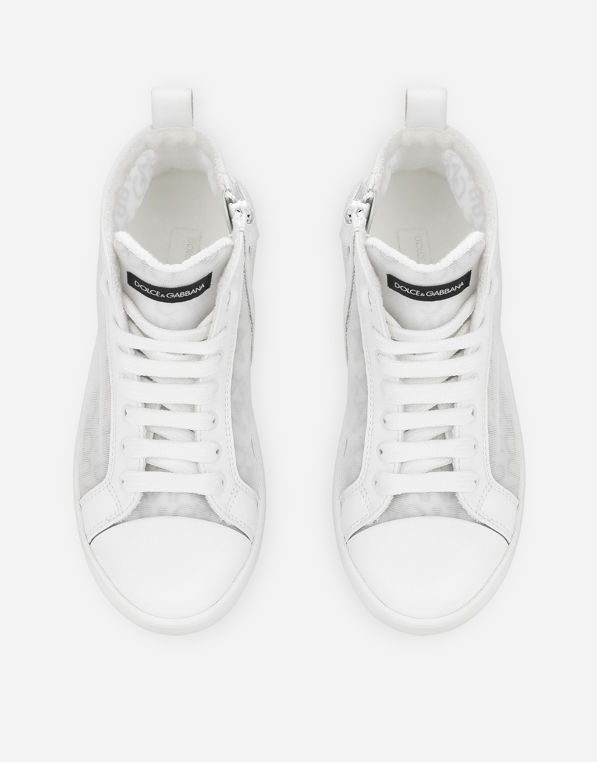 Dolce & Gabbana Mesh High-top Sneakers With Dolce&gabbana Logo Print In White
