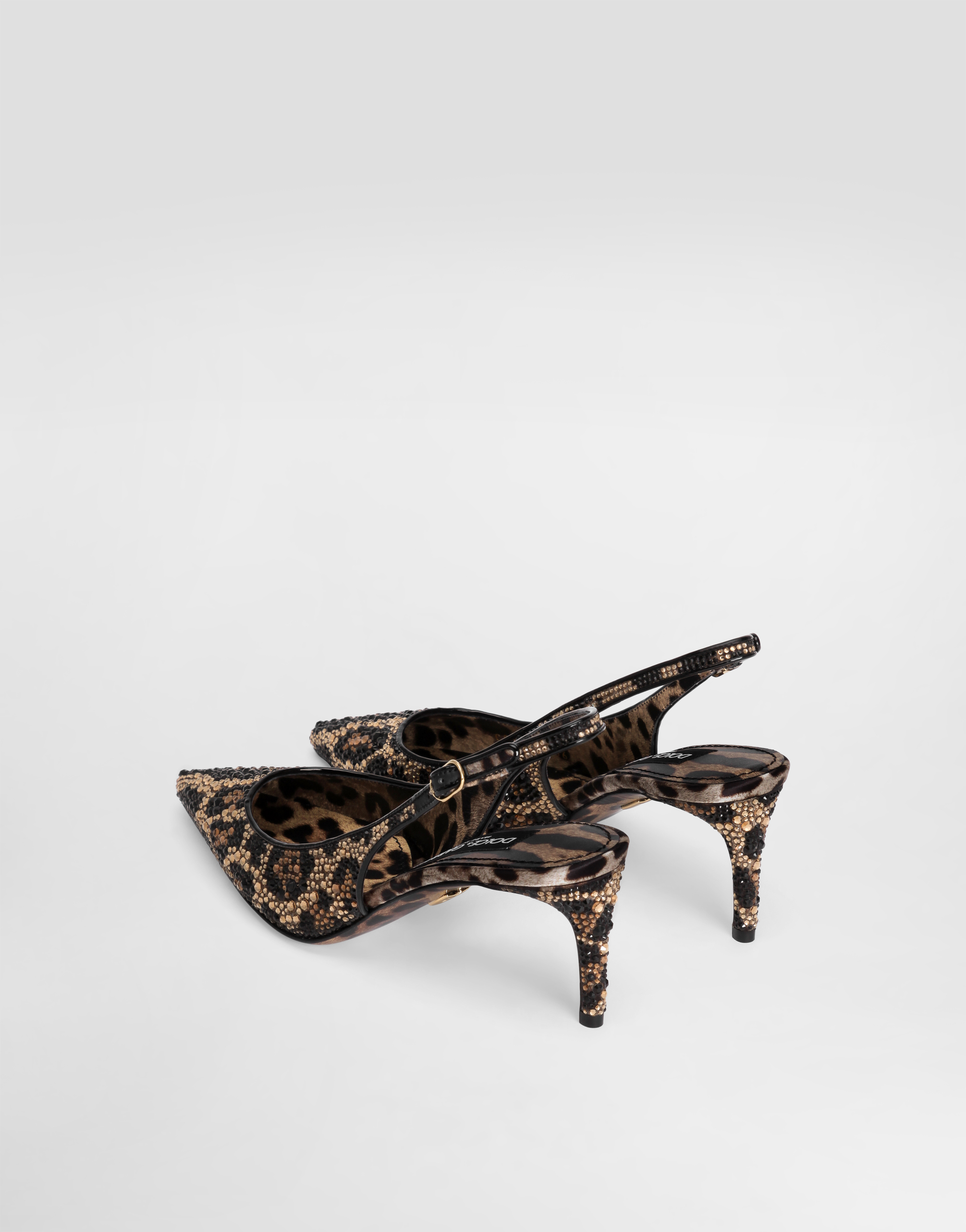  Dolce & Gabbana Dolce & Gabbana Satin Slingbacks With Fusible Rhinestones - Woman Pumps And Slingback Animal Print Satin 37.5 