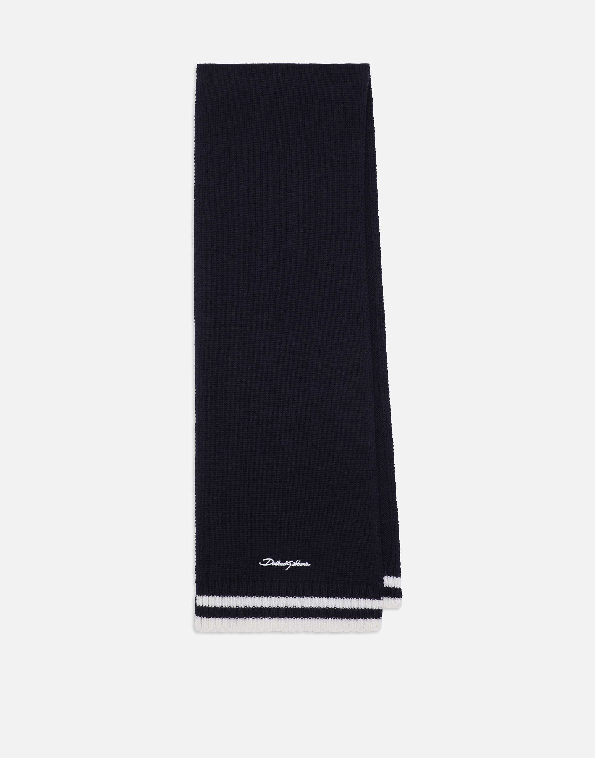 Dolce & Gabbana Wool Jacquard Scarf With Dolce&gabbana Logo In Blue