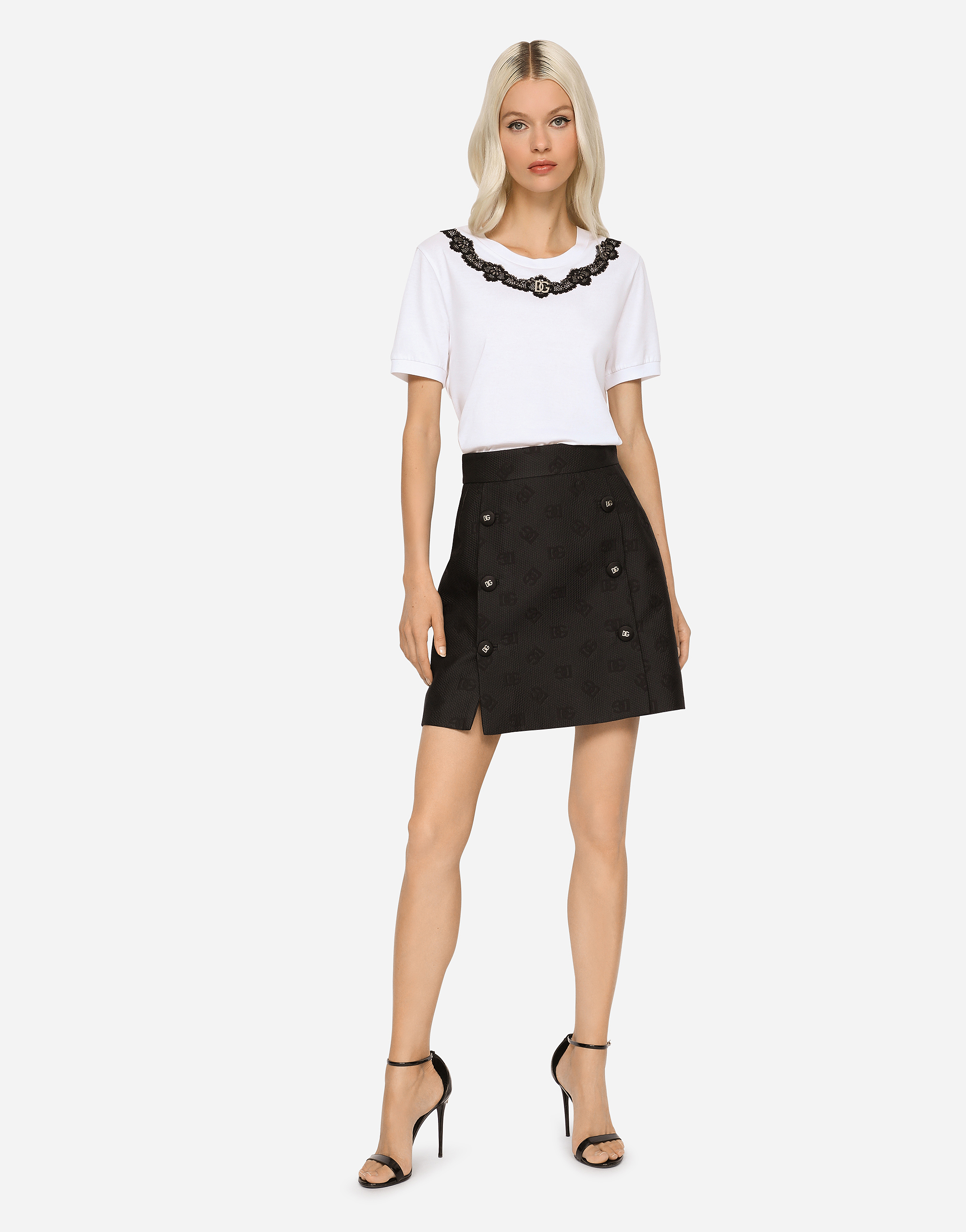 Dolce & Gabbana Jacquard Miniskirt With All-over Dg Logo In Black