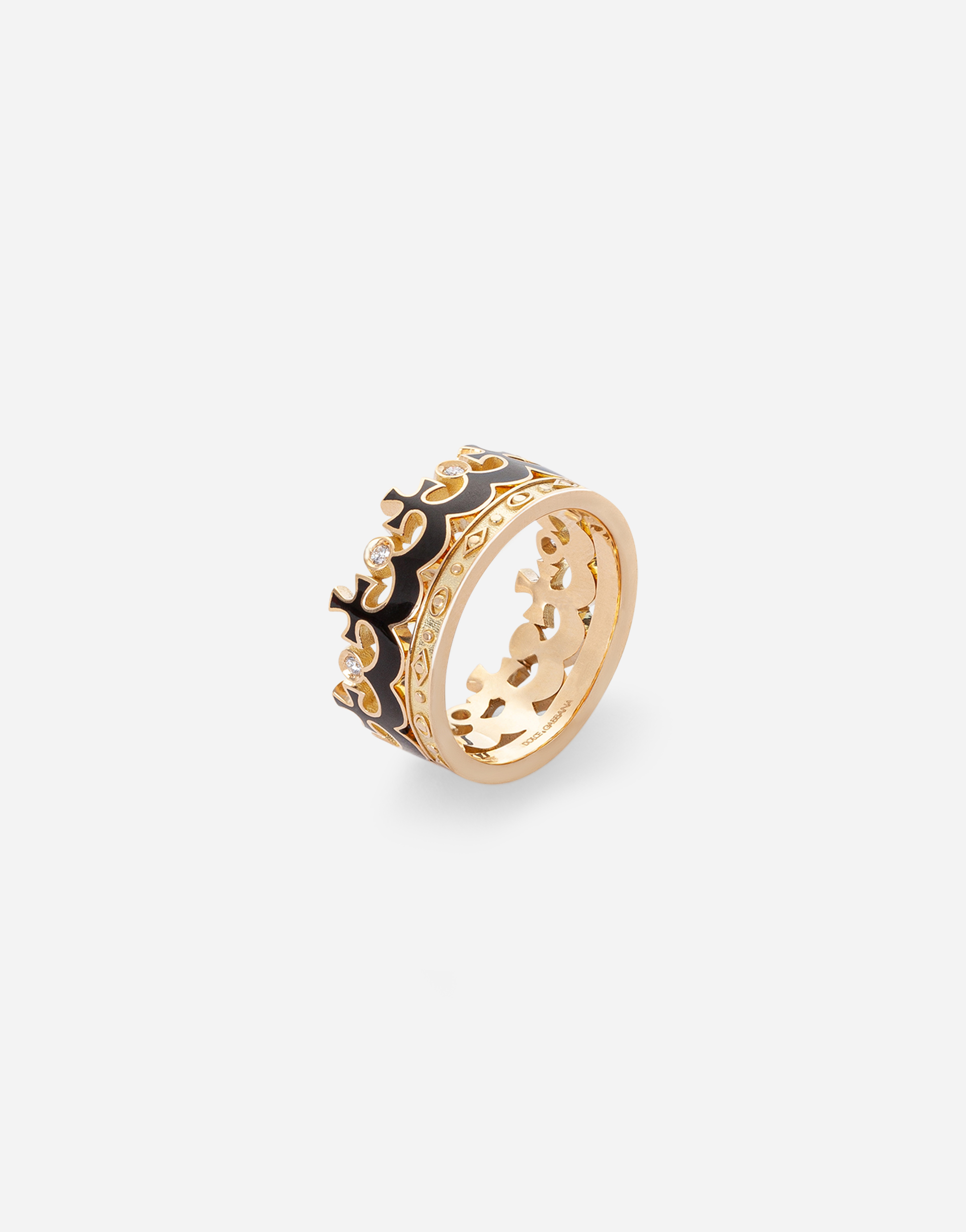 Shop Dolce & Gabbana Crown Yellow Gold Ring With Black Enamel Crown And Diamonds