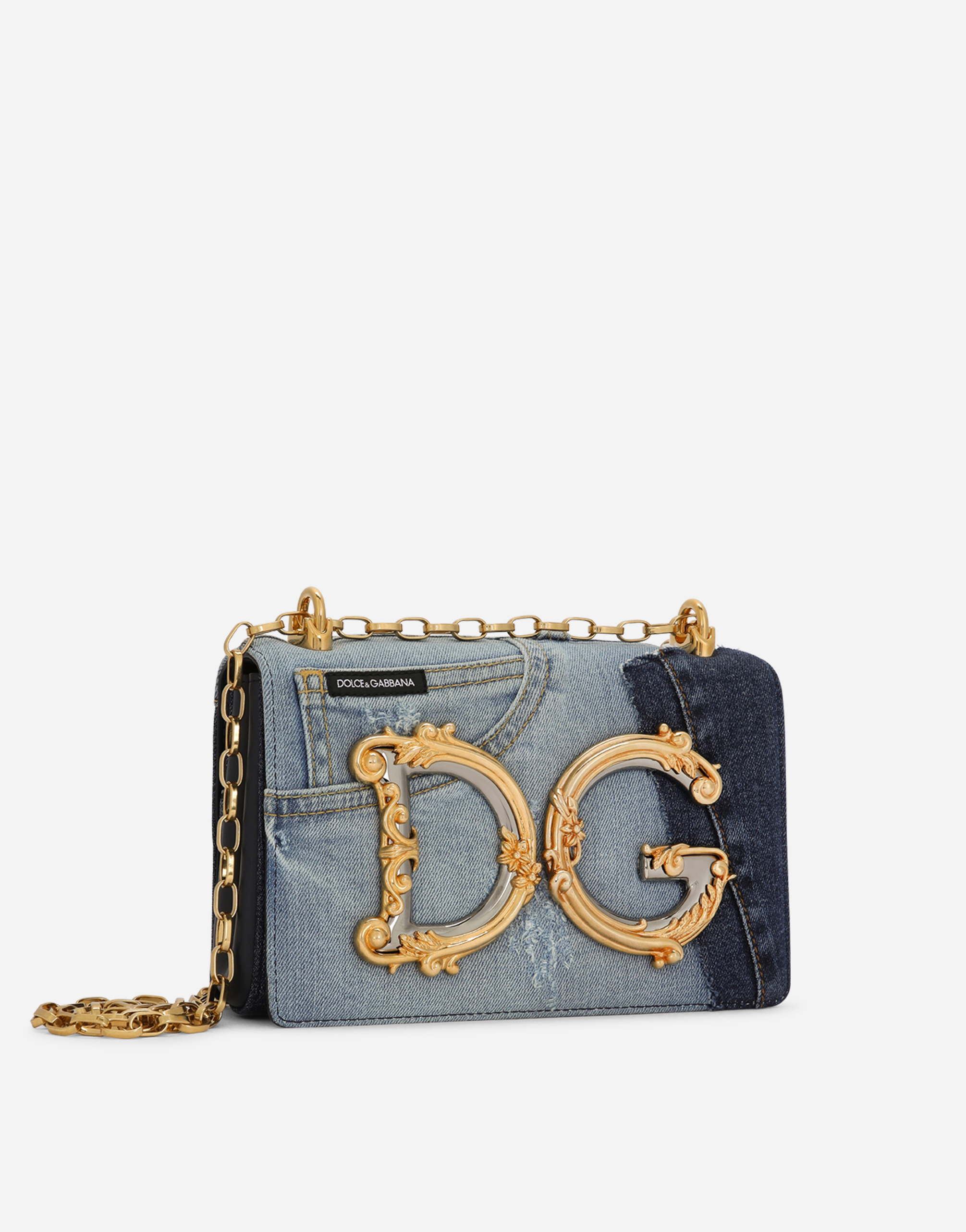 Shop Dolce & Gabbana Dg Girls Bag In Patchwork Denim And Plain Calfskin