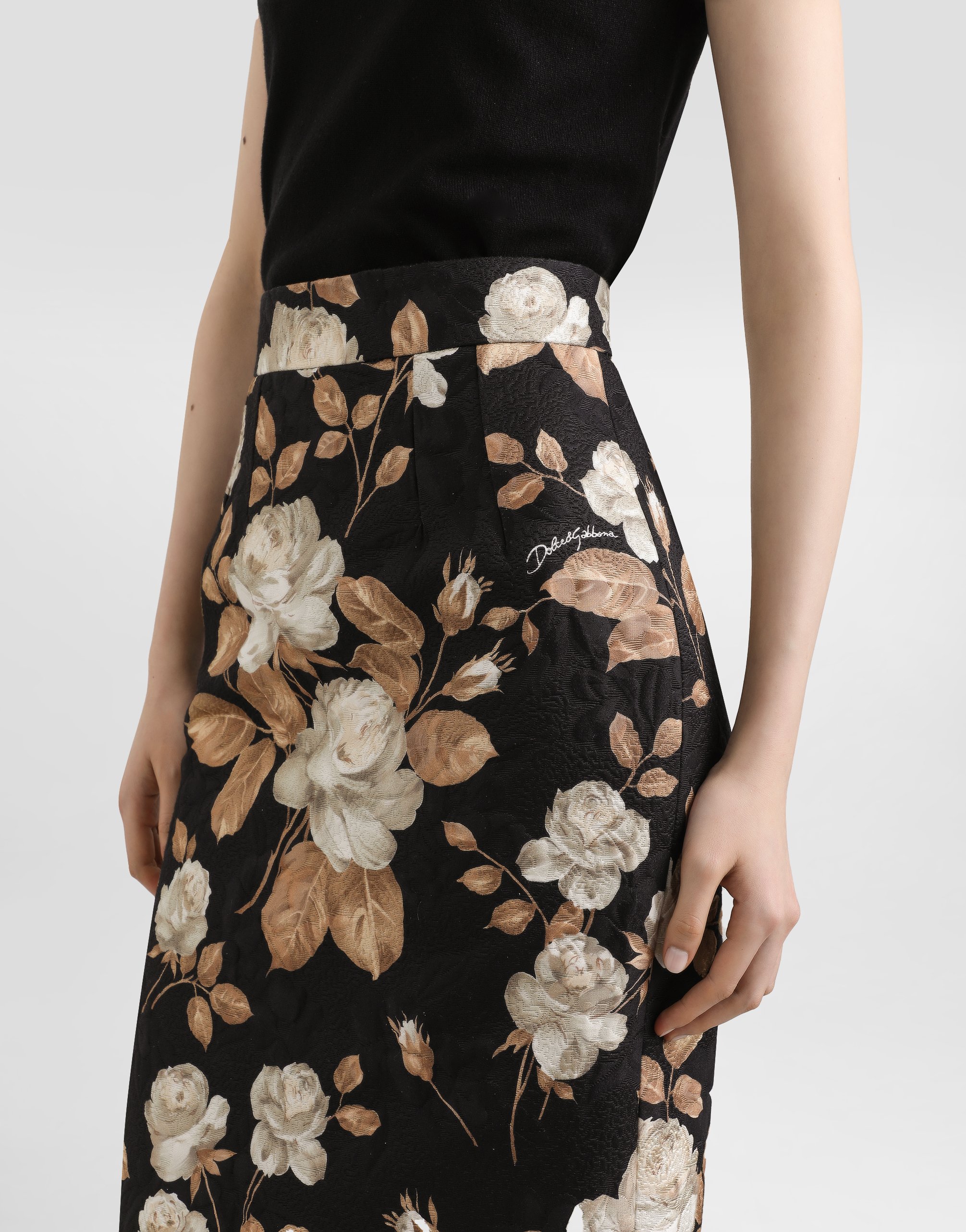 Dolce & Gabbana Multicolour Jacquard Floral Skirt In Animal Print