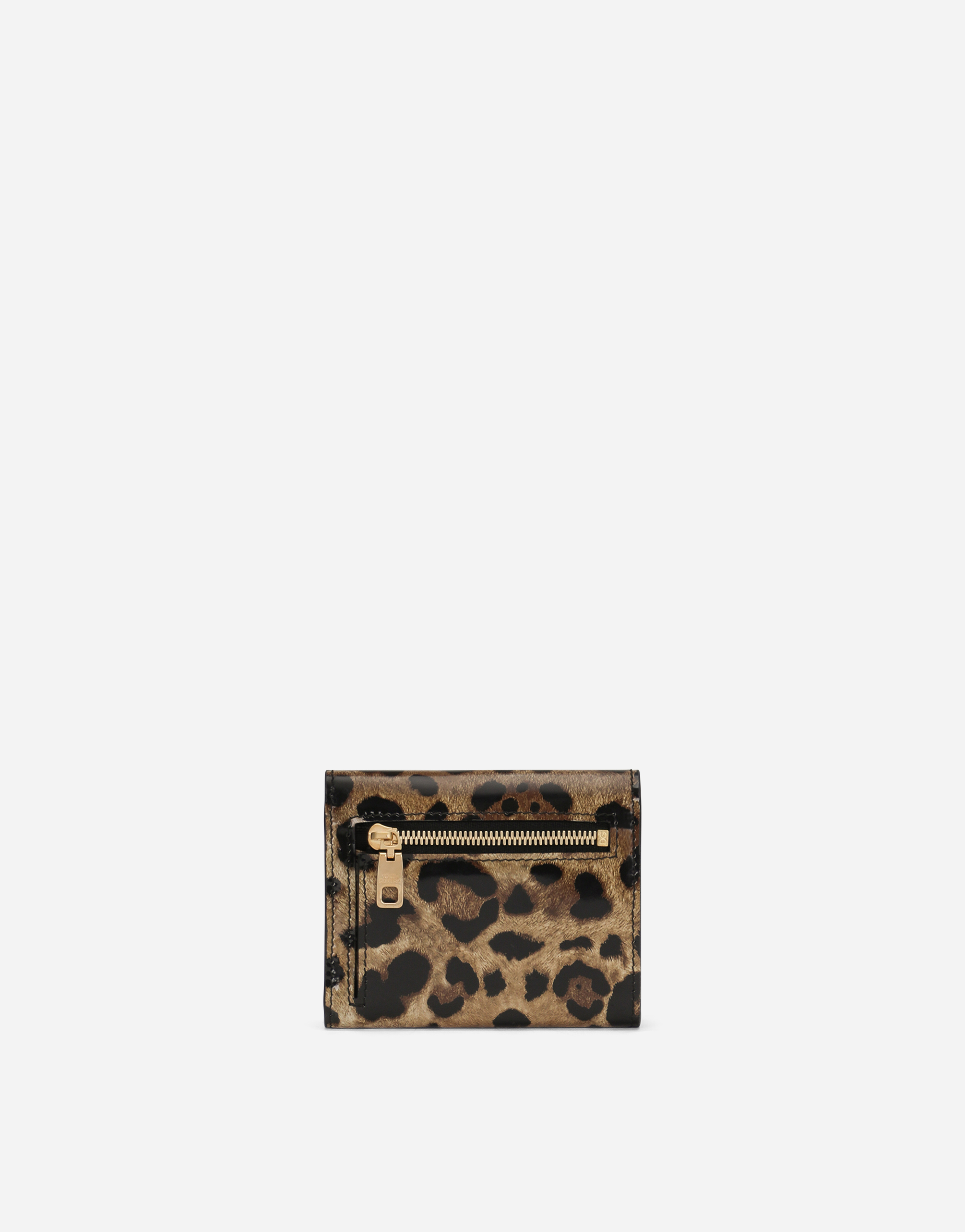 Polished calfskin wallet with leopard print in Animal Print for