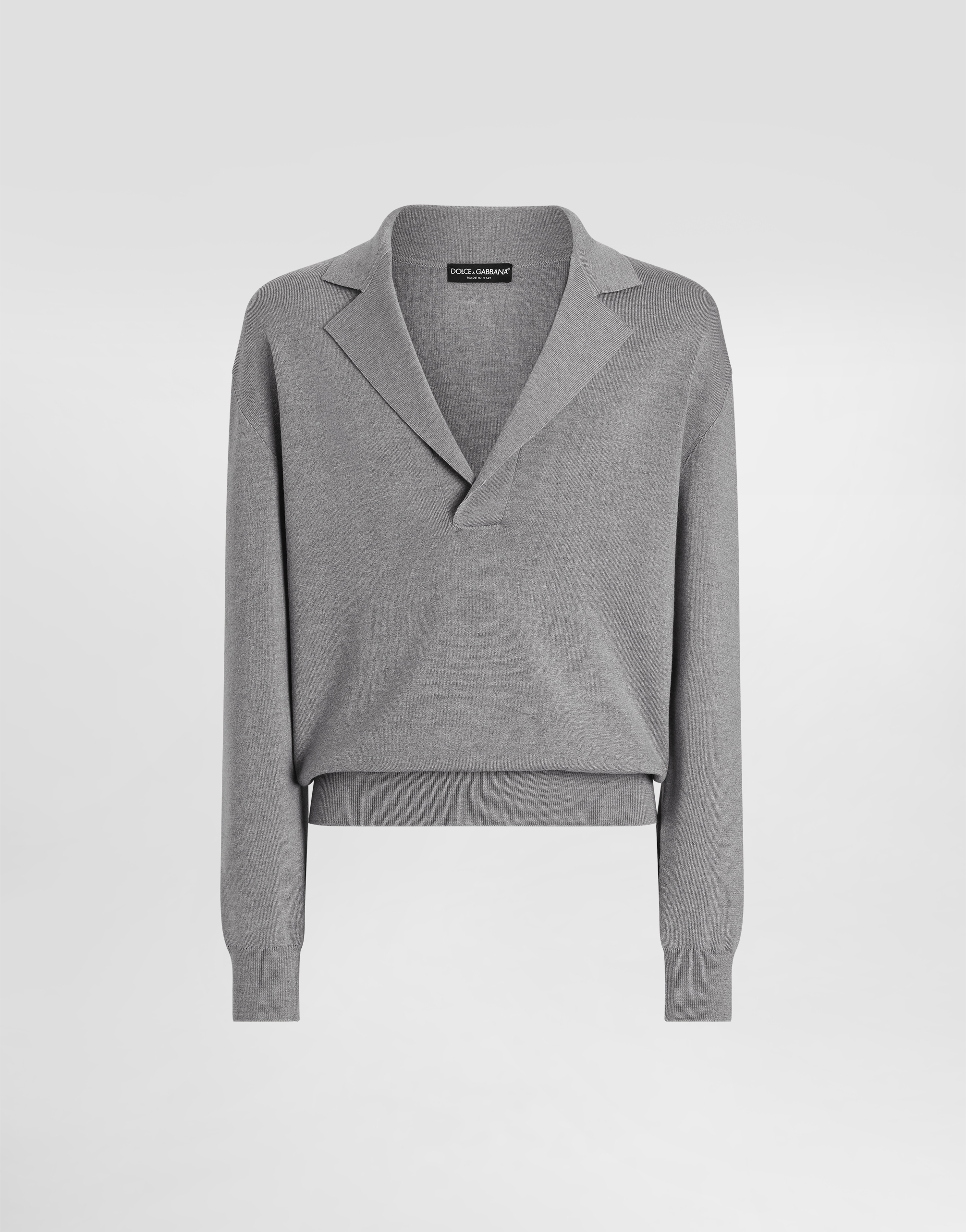 Dolce & Gabbana Wool V-neck Sweater With Dg Embroidery - Man Sweaters And Cardigans Gray M