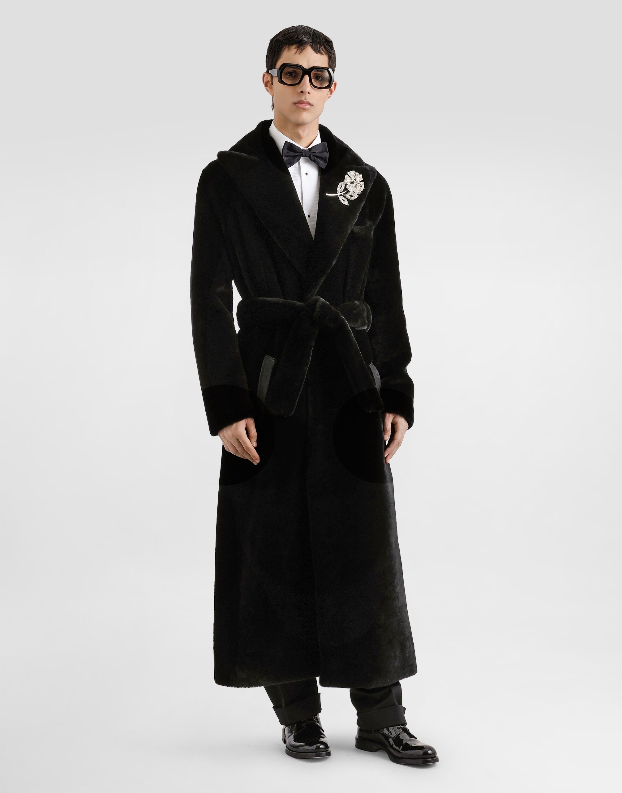 Dolce & Gabbana Double-breasted Shearling Coat In Black