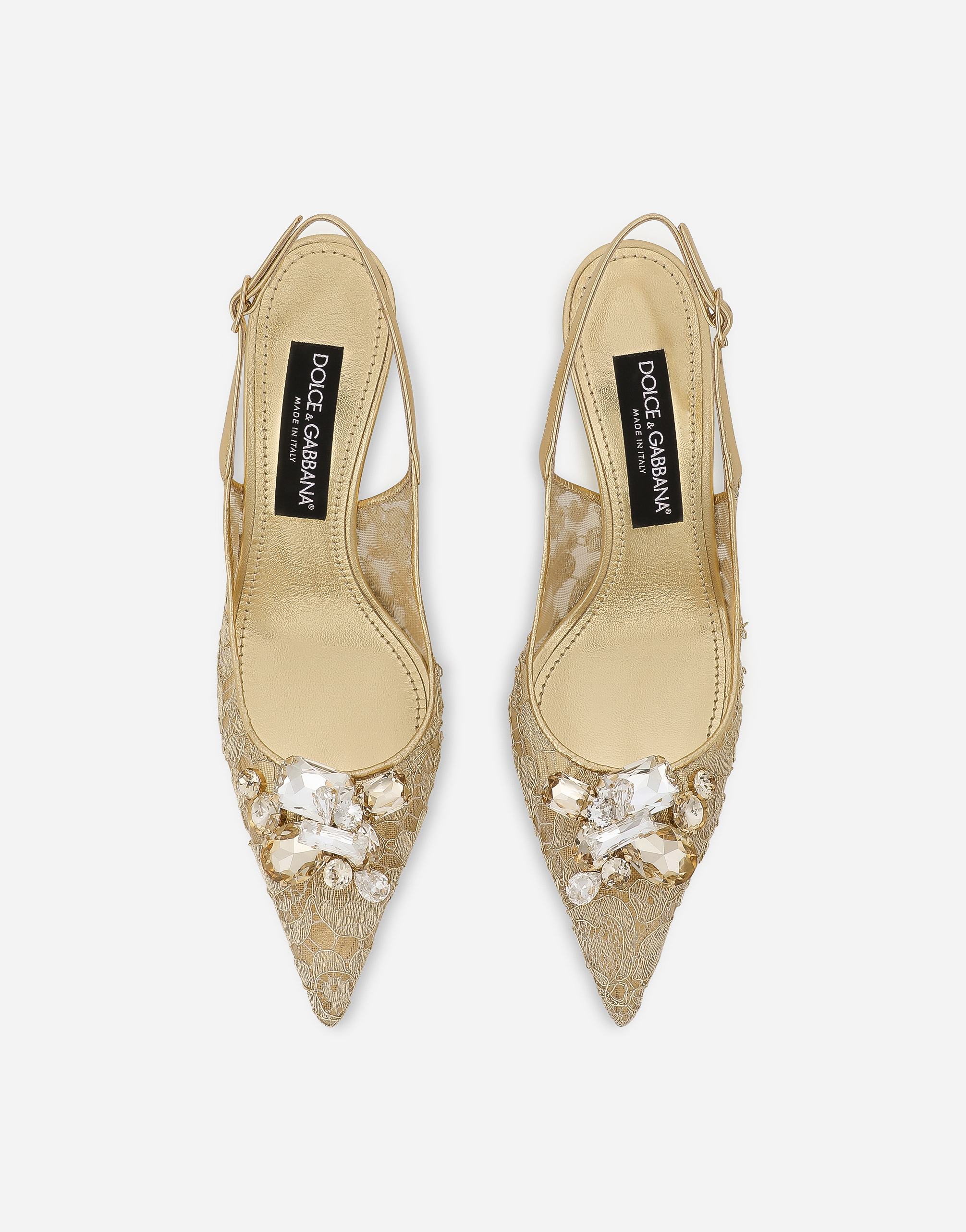 Dolce & Gabbana 90 Embellished Lurex Lace Slingback Pumps In Gold