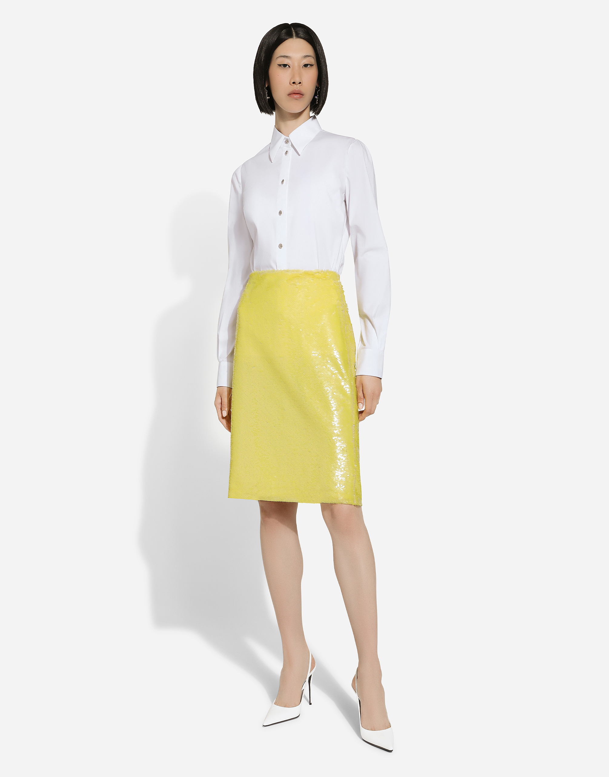 Shop Dolce & Gabbana Sequined Pencil Skirt In Yellow