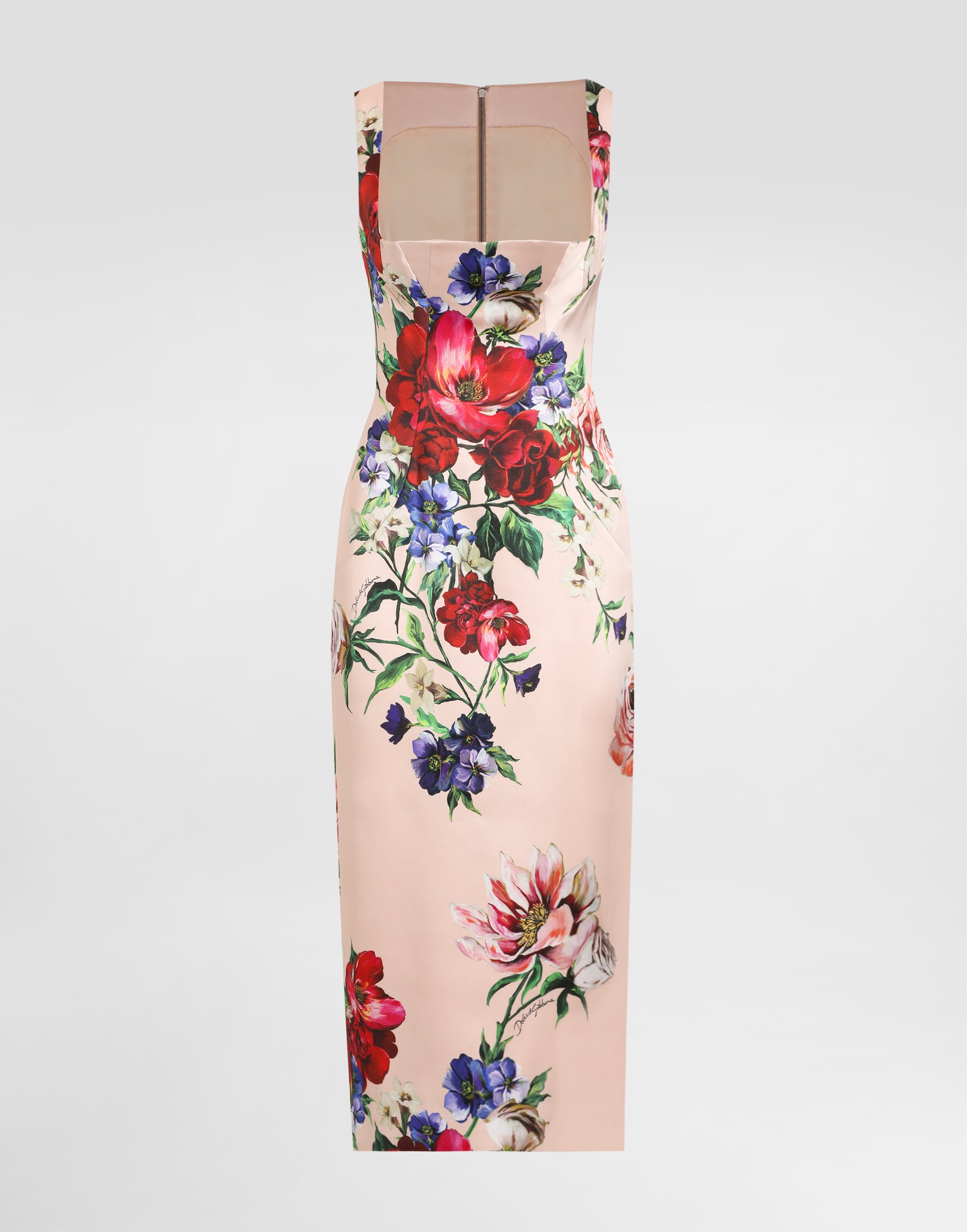 Dolce & Gabbana Satin Calf-length Sheath Dress With Floral Print - Woman Dresses Print