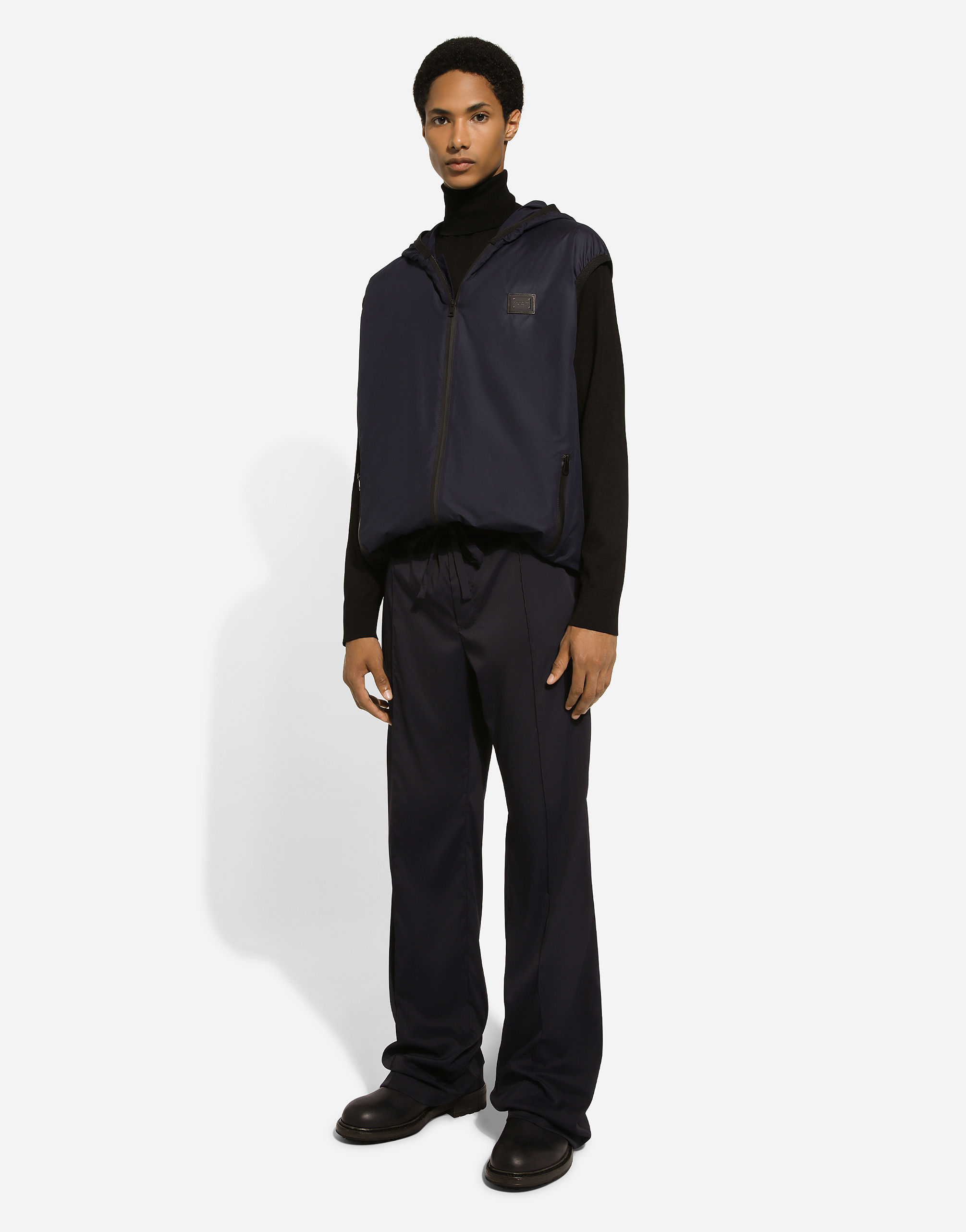 Dolce & Gabbana Sleeveless Jacket Hooded Design Grosgrain Profiles In Blue