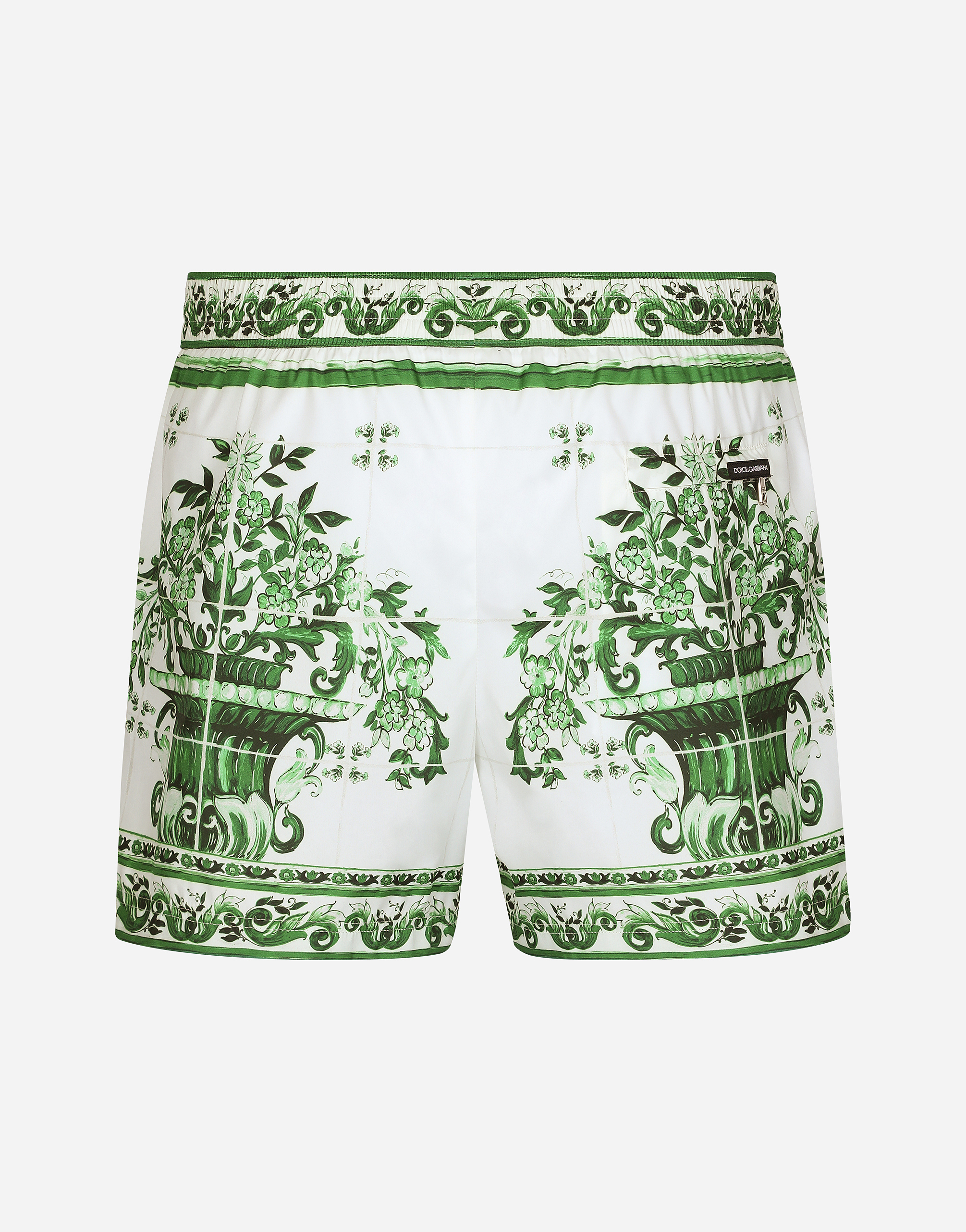 DOLCE & GABBANA SWIM SHORTS WITH MAJOLICA PRINT 