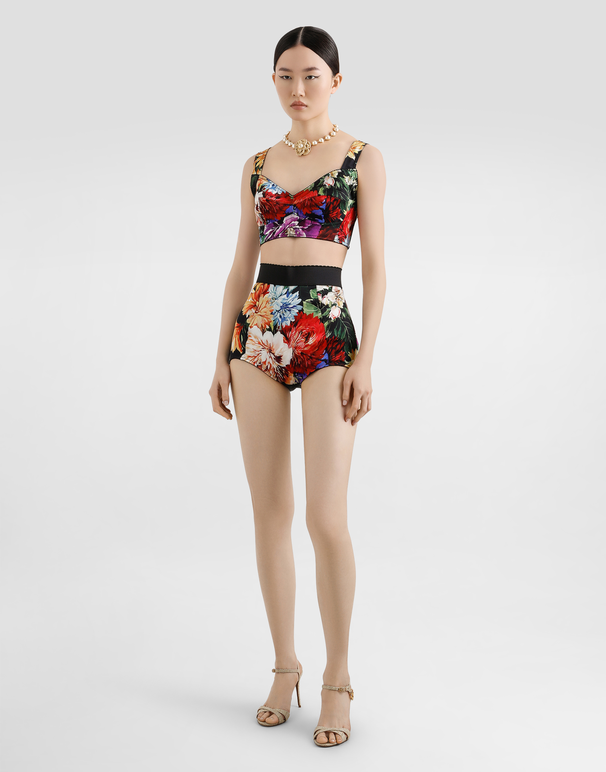 Dolce & Gabbana Flower Bouquet-print Bustier Top In Multi