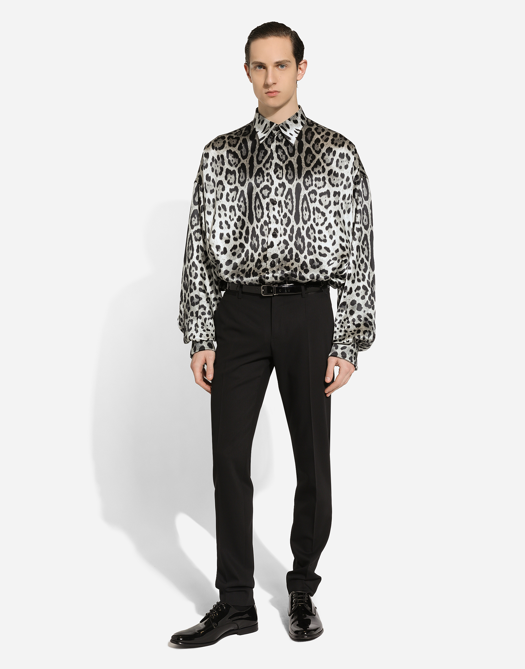 Dolce & Gabbana Grey Shirt With Leopard Print All-over And Logo Lettering In Print