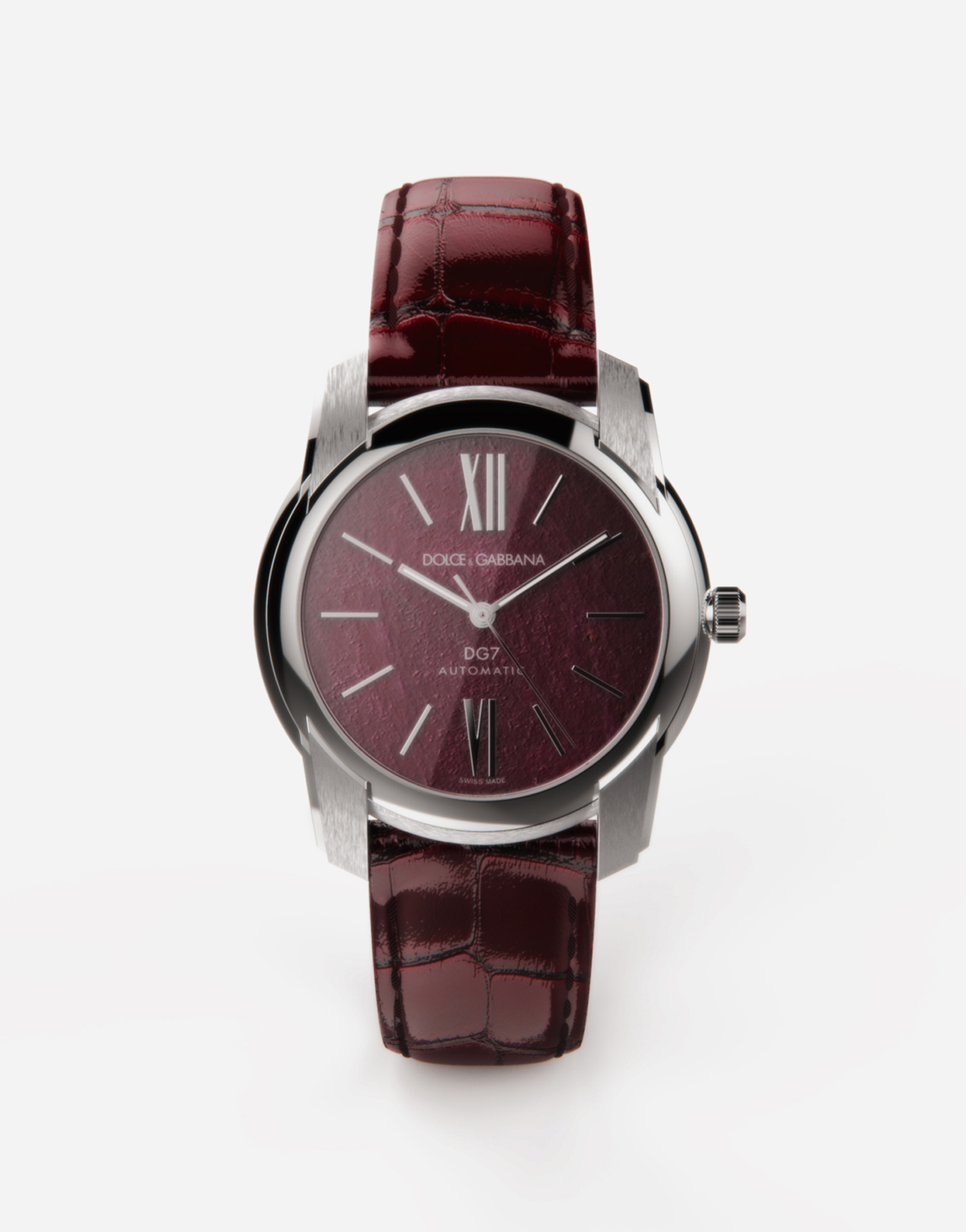 Dolce & Gabbana Dg7 Watch In Steel With Ruby In Burgundy