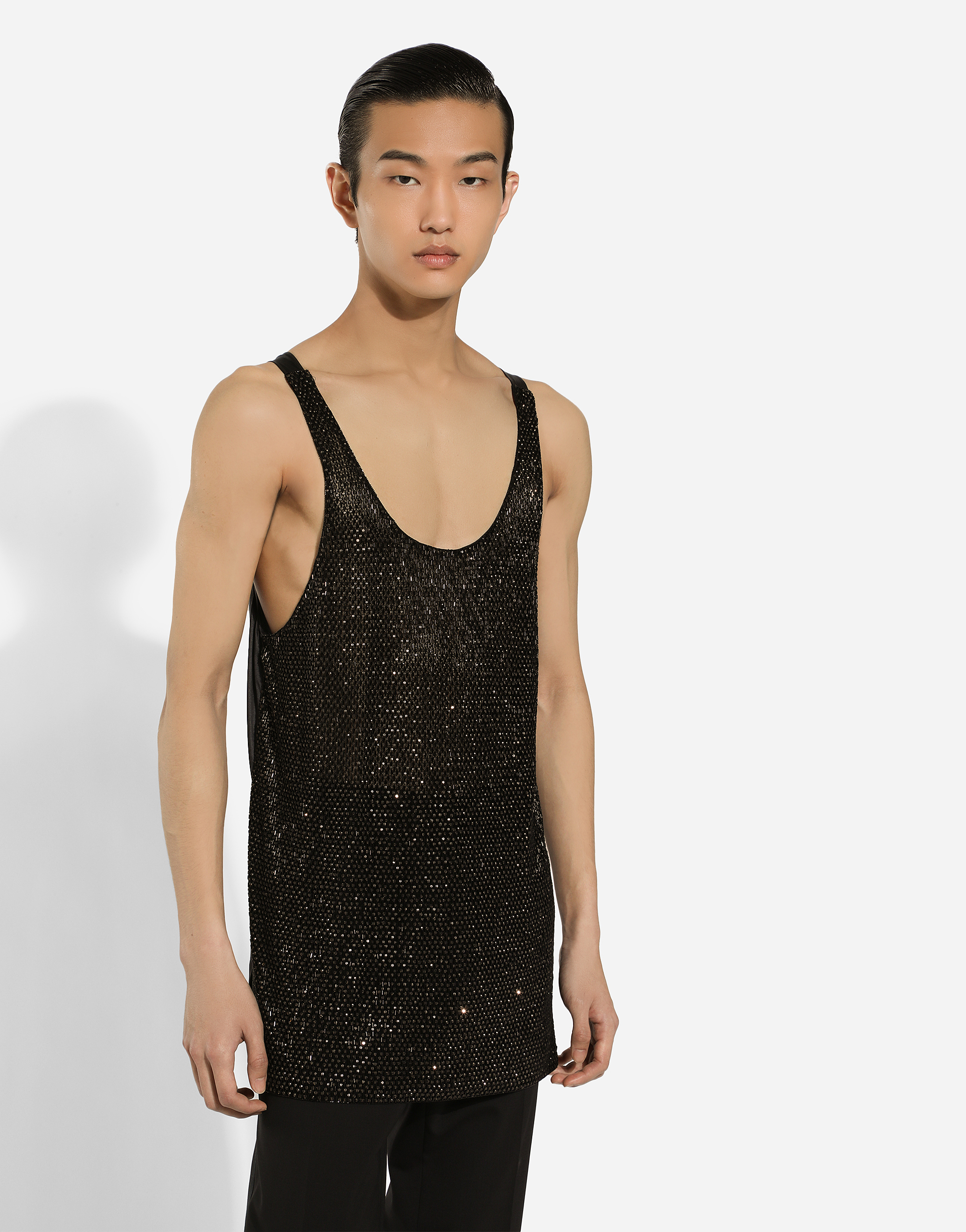 Embroidered silk singlet