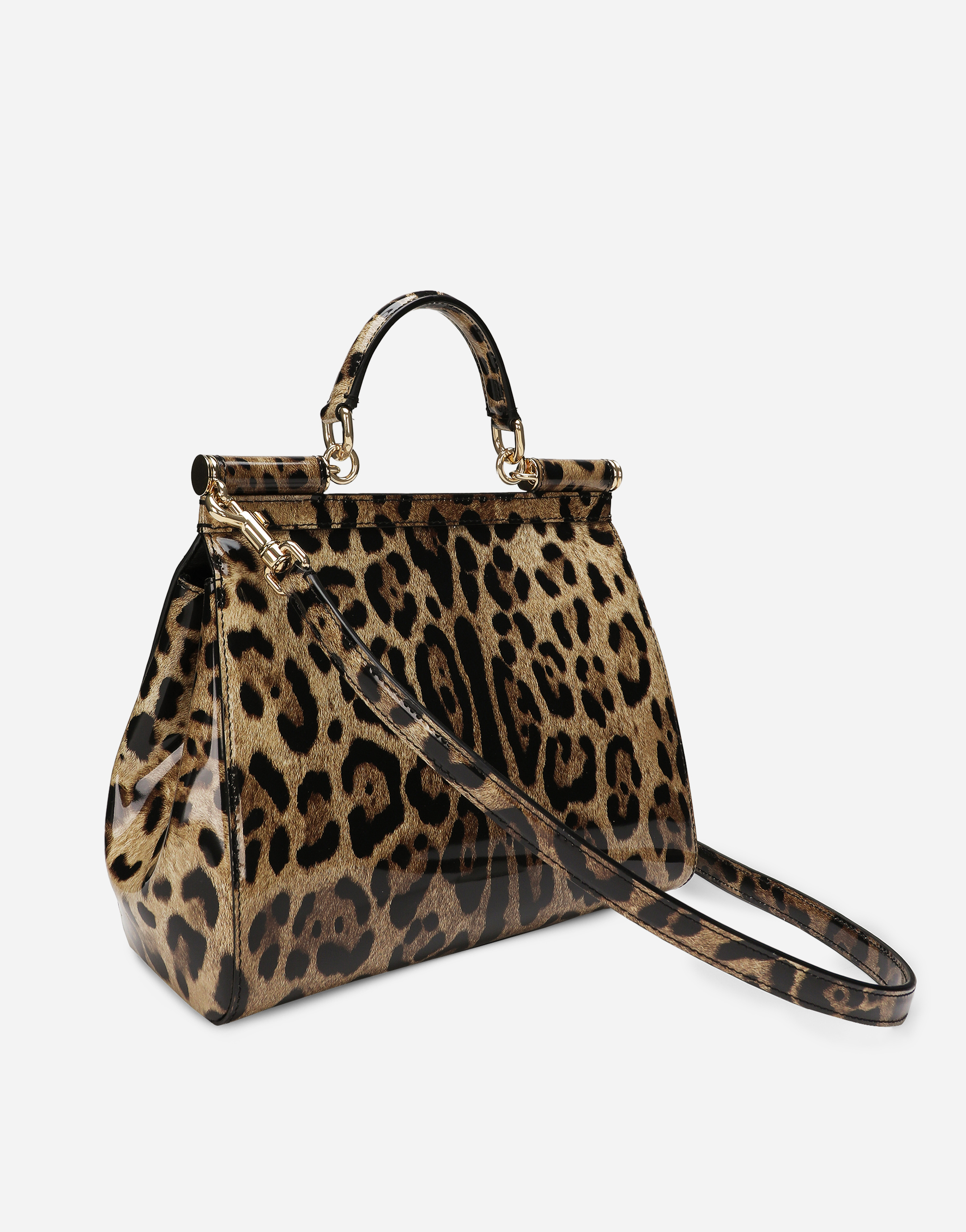 KIM DOLCE&GABBANA Small double-face Sicily bag in crocodile-print calfskin  and leopard-print polished calfskin in Animal Print