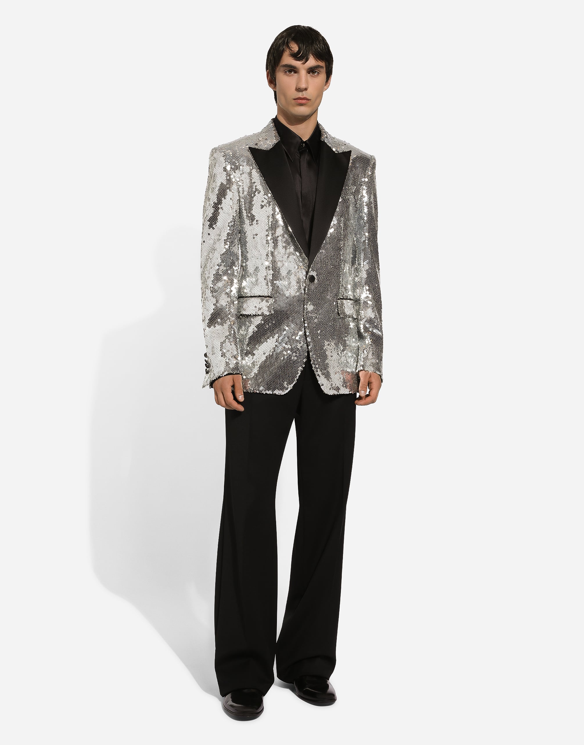  Dolce & Gabbana Dolce & Gabbana Sicilia Sequined Single-breasted Tuxedo Jacket - Man Suits And Blazers Silver Tulle 46 