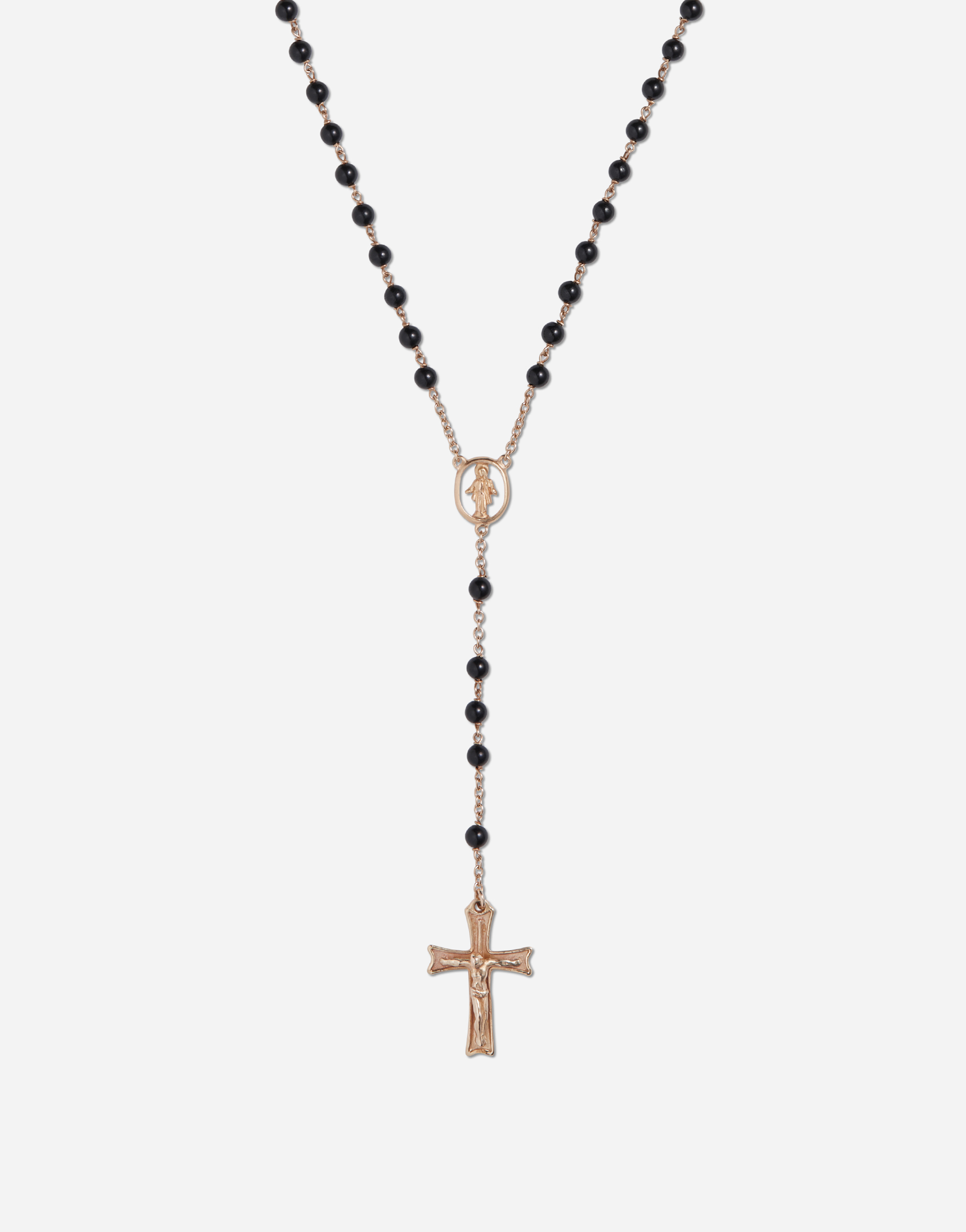 Shop Dolce & Gabbana Yellow Gold Devotion Rosary Necklace With Black Jade Spheres