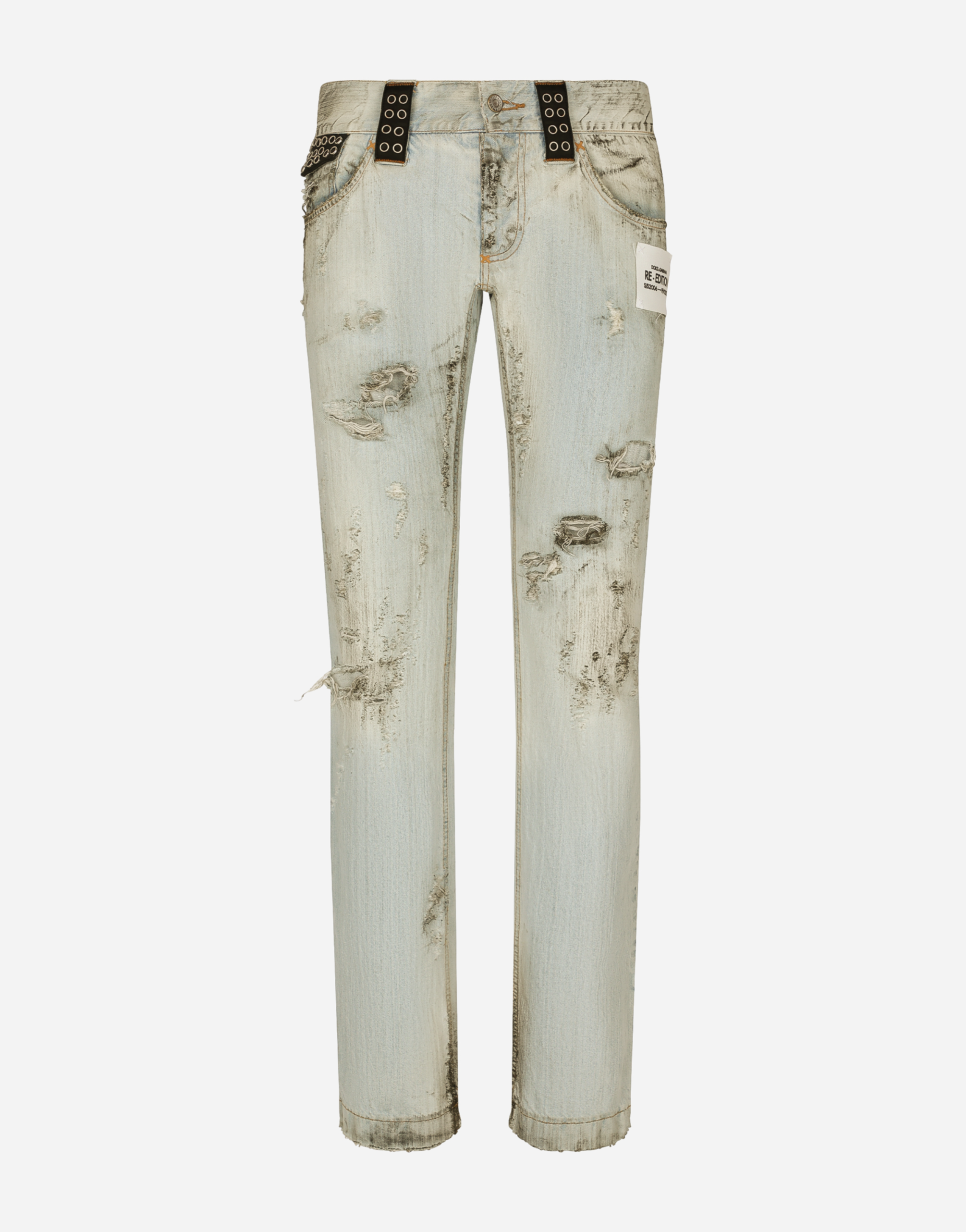DOLCE & GABBANA WASHED DIRTY DENIM JEANS WITH RIPS