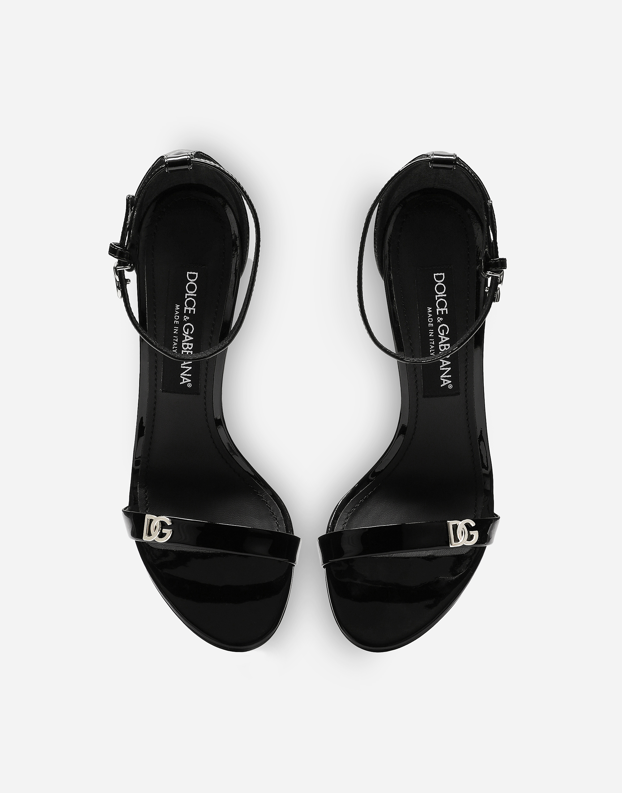 Dolce & Gabbana Black Sandals With Dg Logo Detail In Patent Leather Woman In Nero